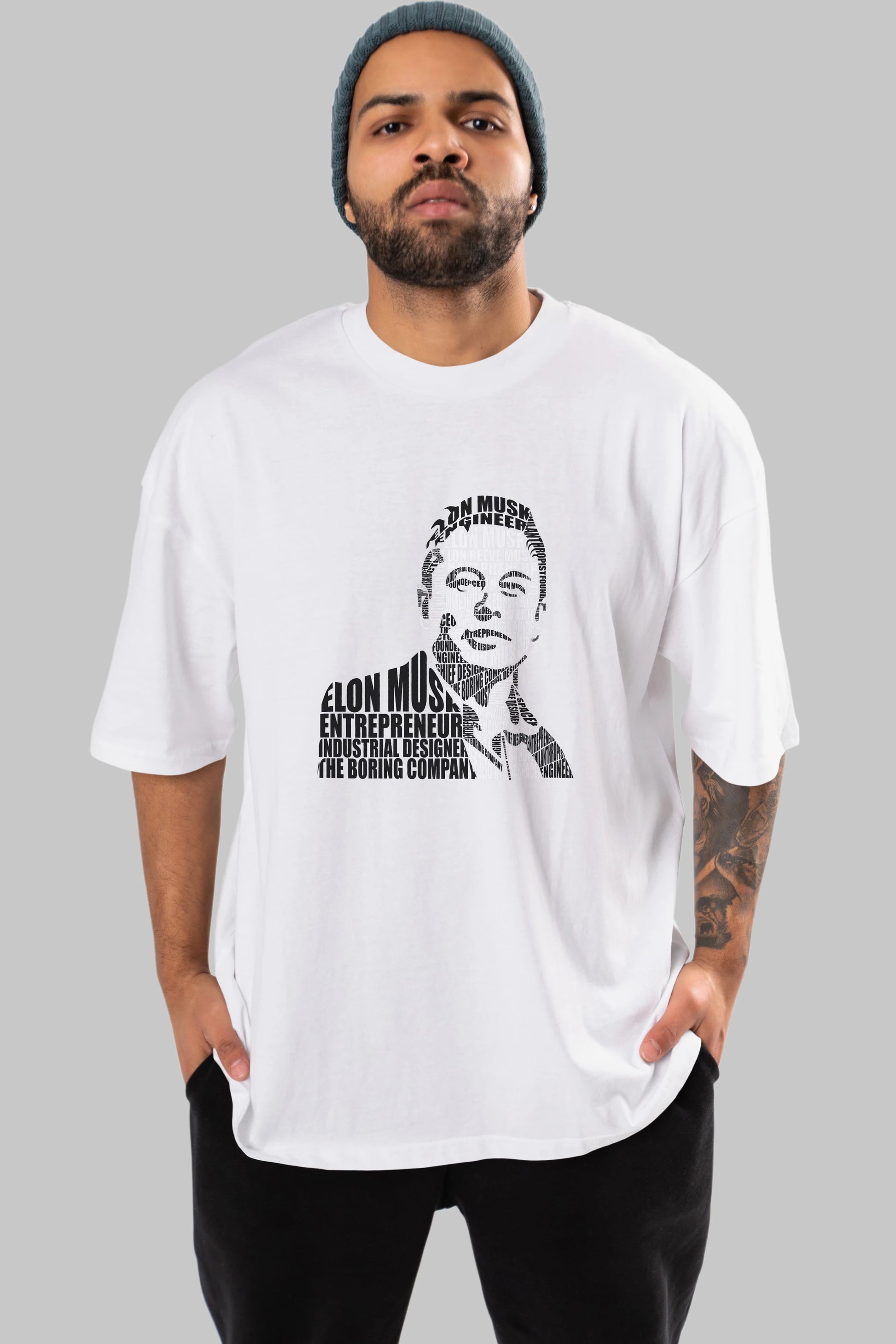 Elon Musk Calligram Ön Baskılı Oversize t-shirt %100 pamuk Erkek Kadın Unisex