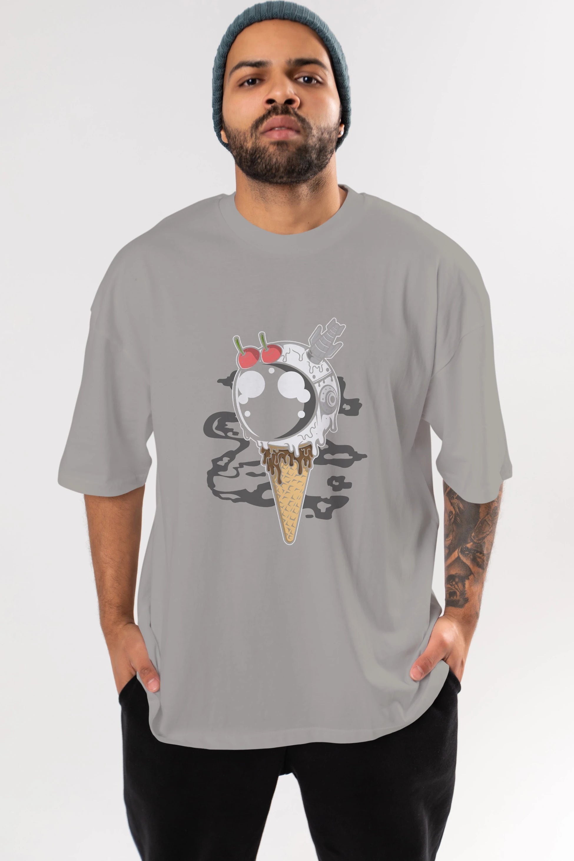 Astronaut Ice Cream Ön Baskılı Oversize t-shirt Erkek Kadın Unisex