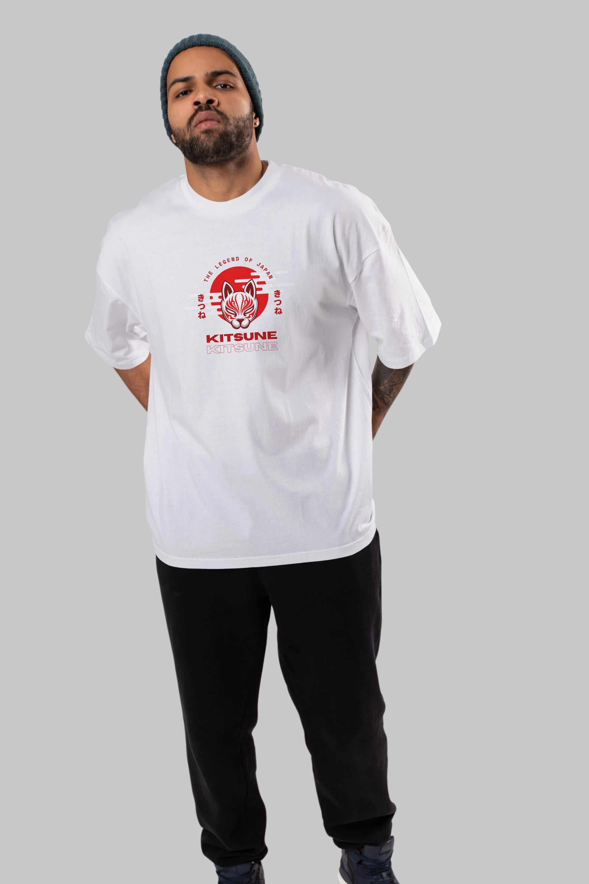 Kitsune Mask Ön Baskılı Oversize t-shirt Erkek Kadın Unisex