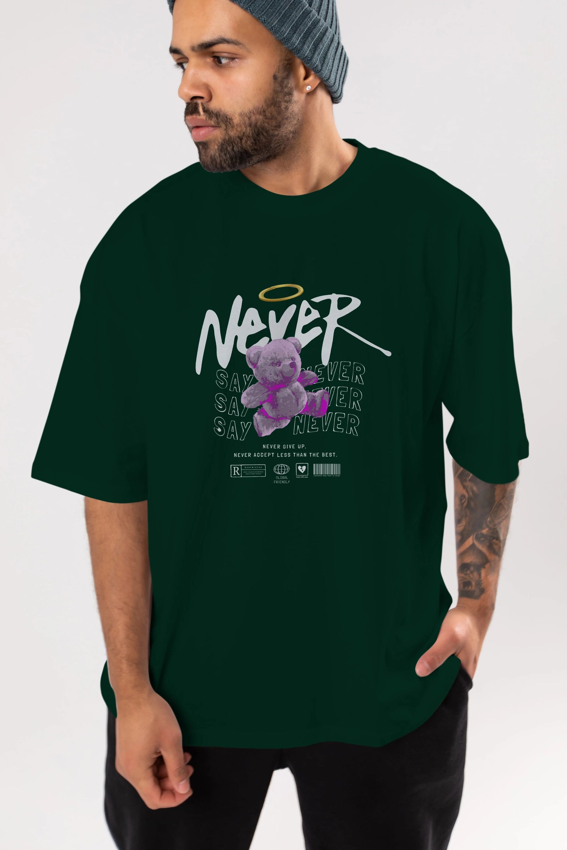 Teddy Bear Never Ön Baskılı Oversize t-shirt Erkek Kadın Unisex
