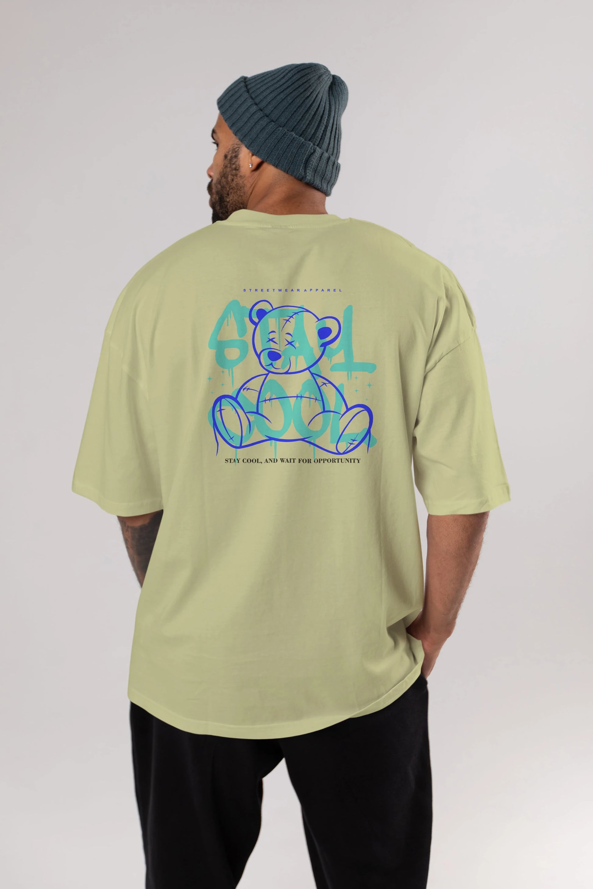 Teddy Bear Stay Cool 2 Arka Baskılı Oversize t-shirt Erkek Kadın Unisex