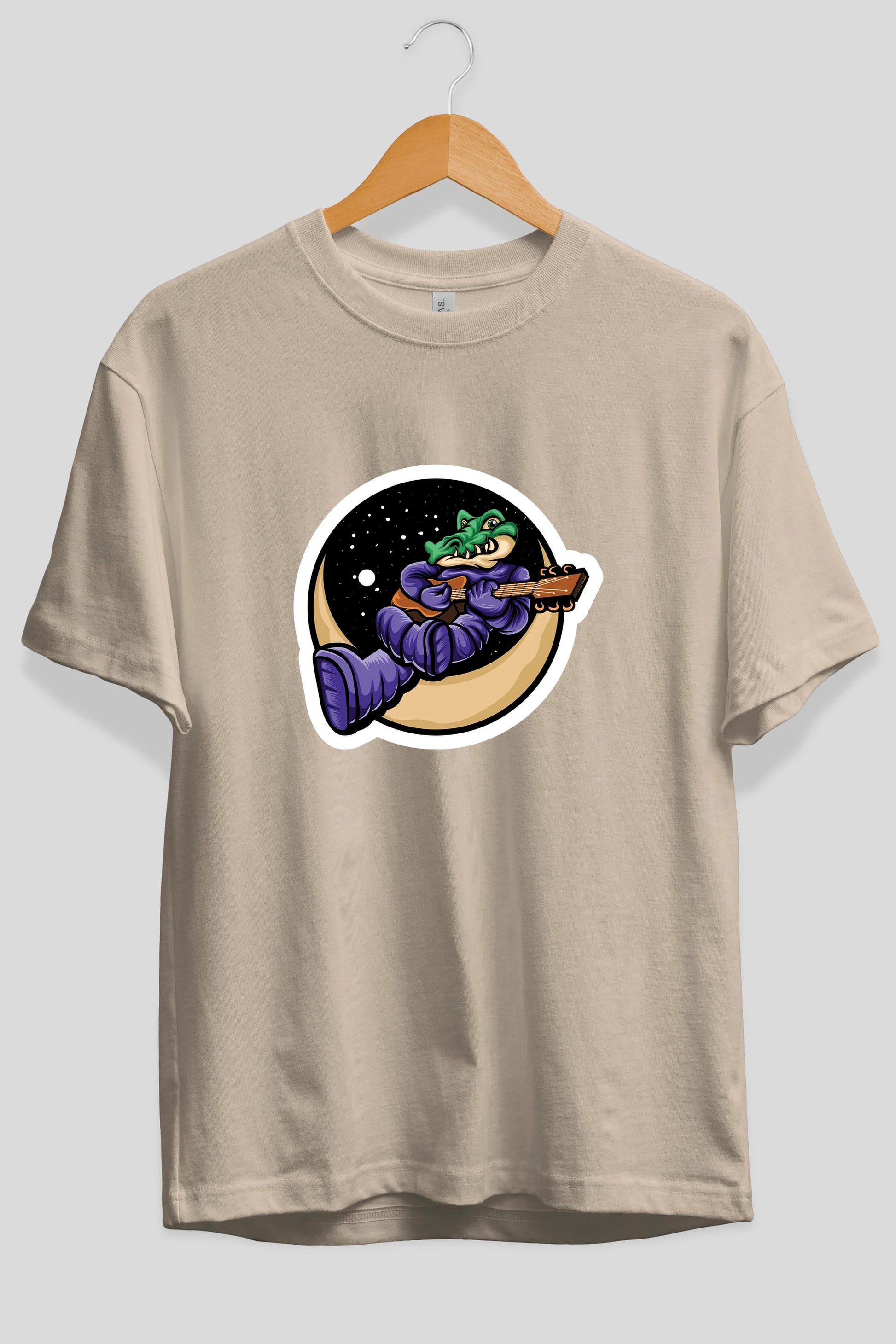 Space Crocodile Sticker Ön Baskılı Oversize t-shirt Erkek Kadın Unisex