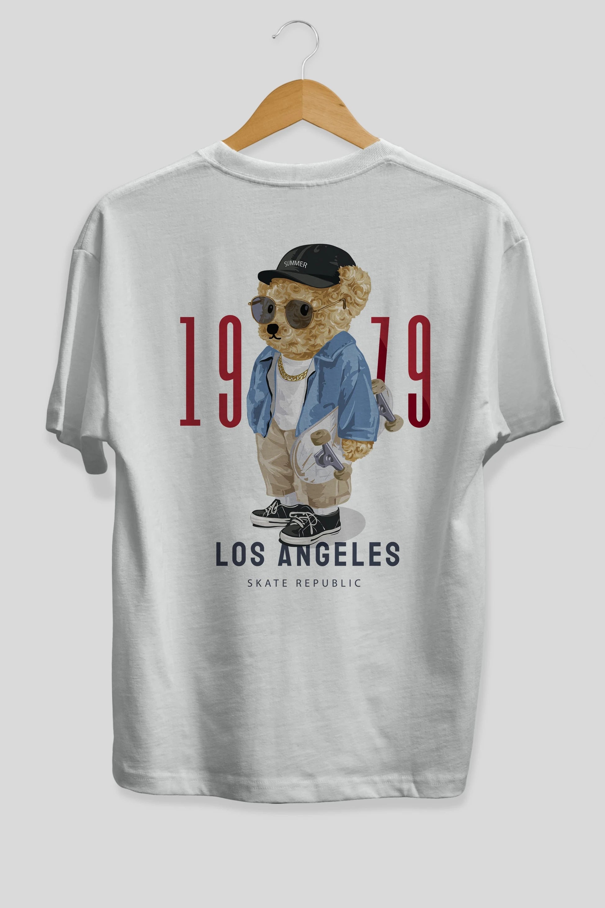 Teddy Bear Los Angeles Arka Baskılı Oversize t-shirt Erkek Kadın Unisex %100 Pamuk