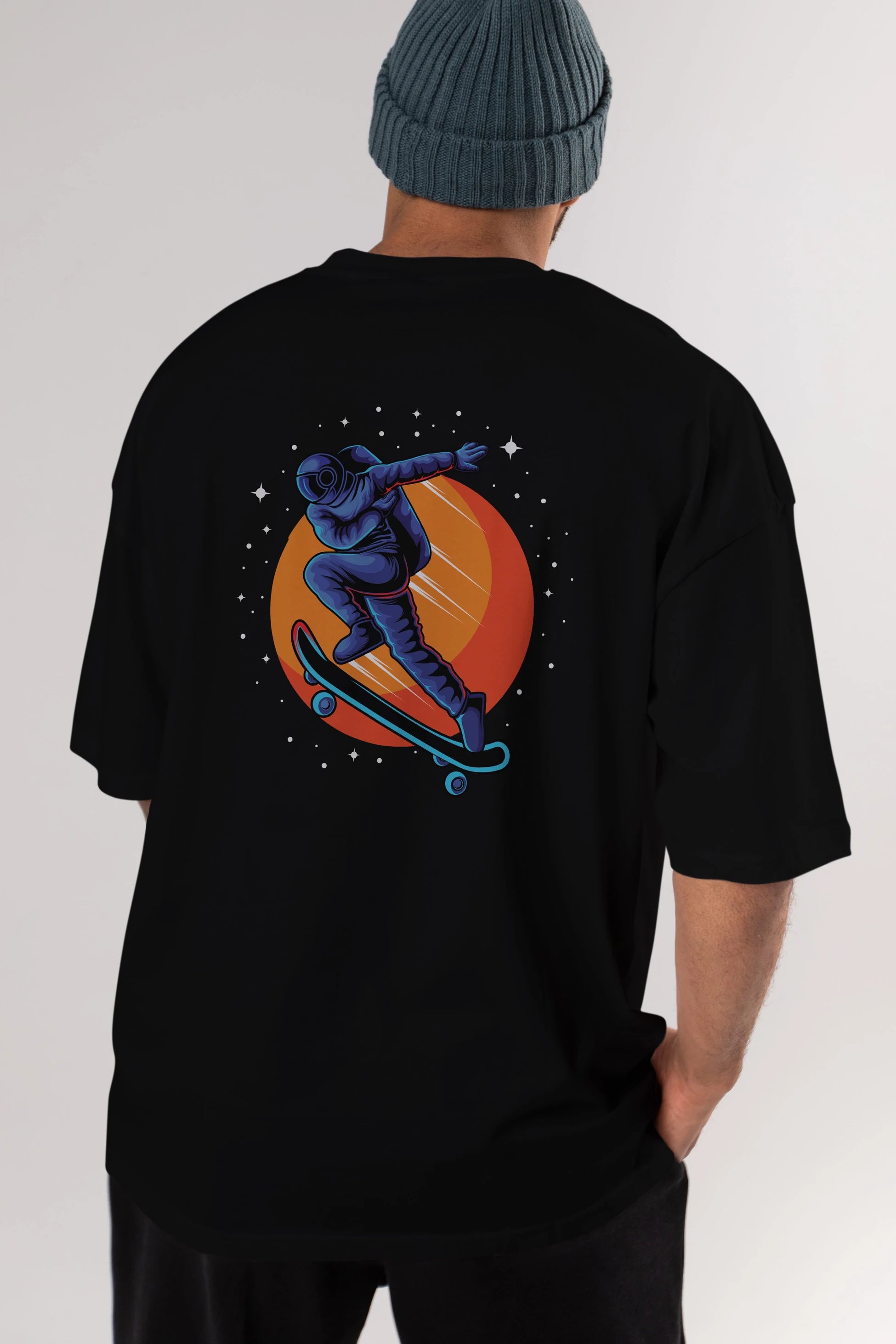 Astroskate Run Arka Baskılı Oversize t-shirt Erkek Kadın Unisex