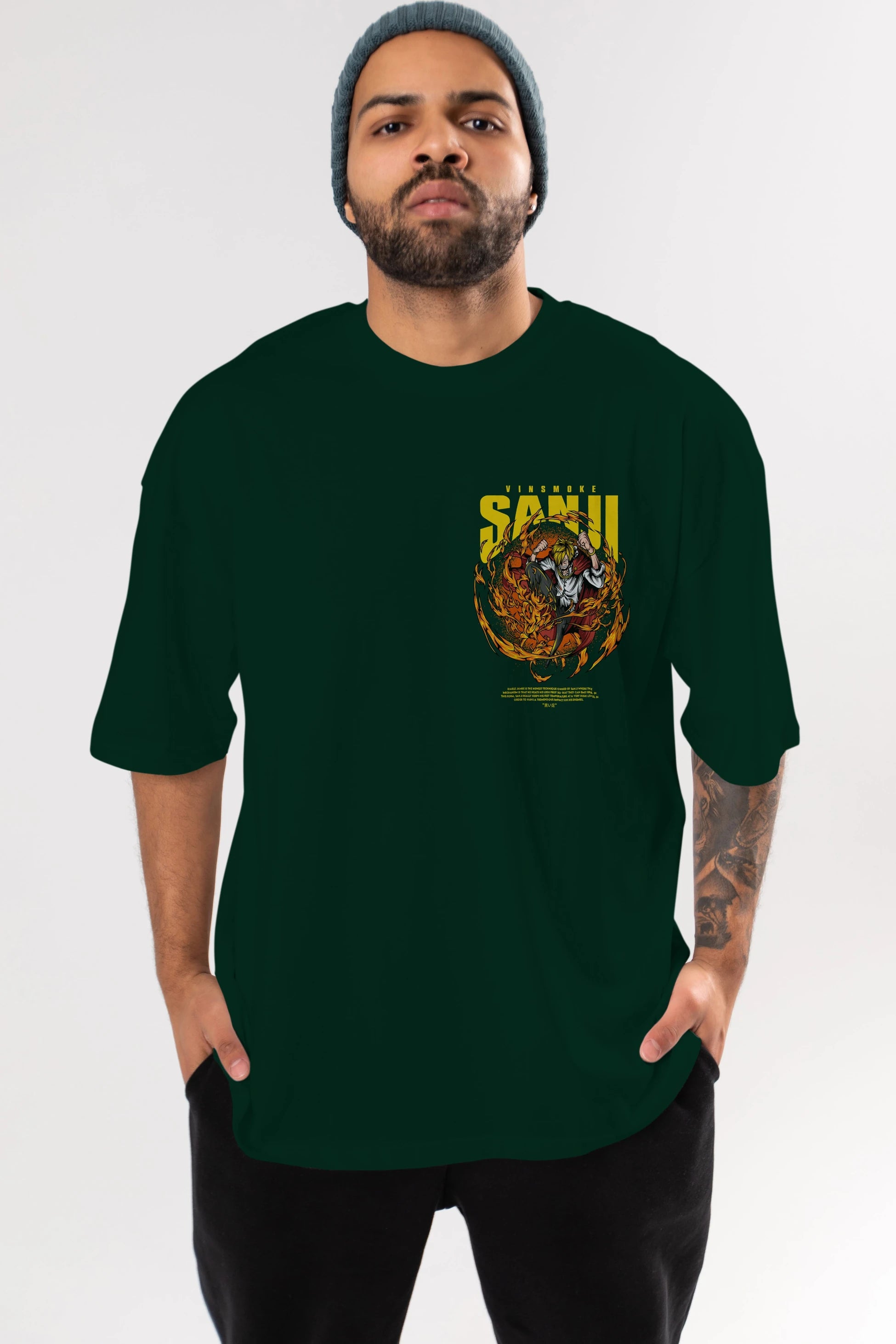 Vinsmoke Sanji Ön Sol Baskılı Oversize t-shirt Erkek Kadın Unisex %100 Pamuk Bisiklet Yaka tişort