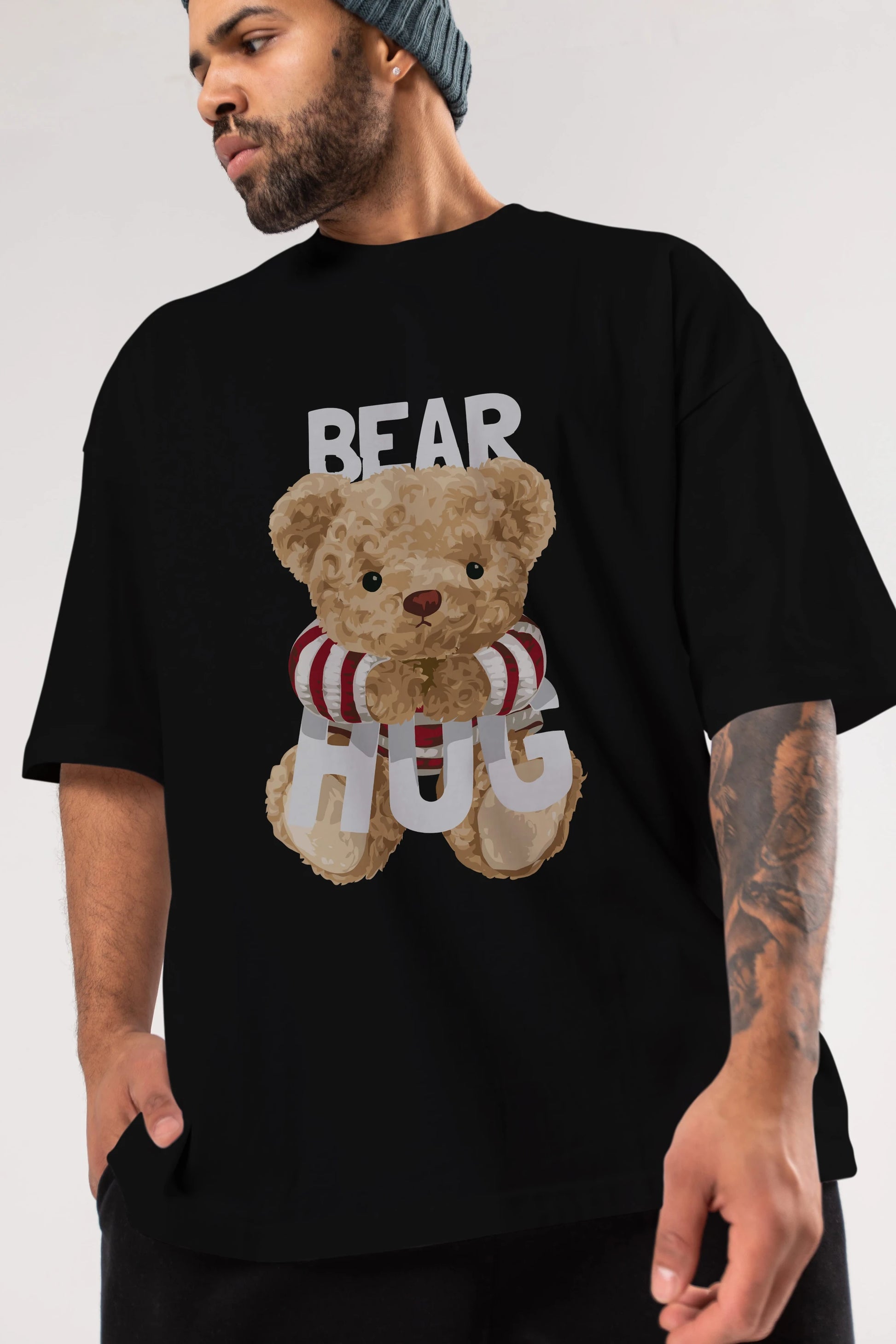 Teddy Bear Hug Ön Baskılı Oversize t-shirt Erkek Kadın Unisex %100 Pamuk