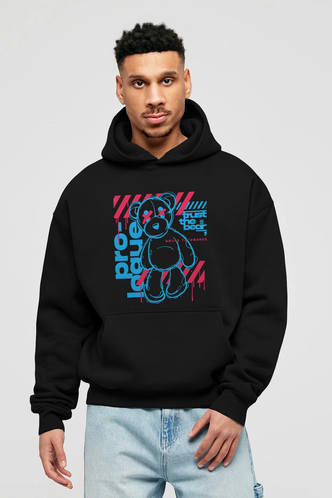 Trust The Bear Ön Baskılı Hoodie Oversize Kapüşonlu Sweatshirt Erkek Kadın Unisex