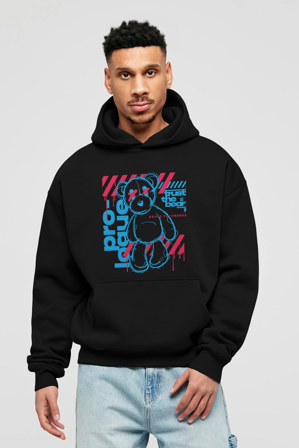 Trust The Bear Ön Baskılı Hoodie Oversize Kapüşonlu Sweatshirt Erkek Kadın Unisex