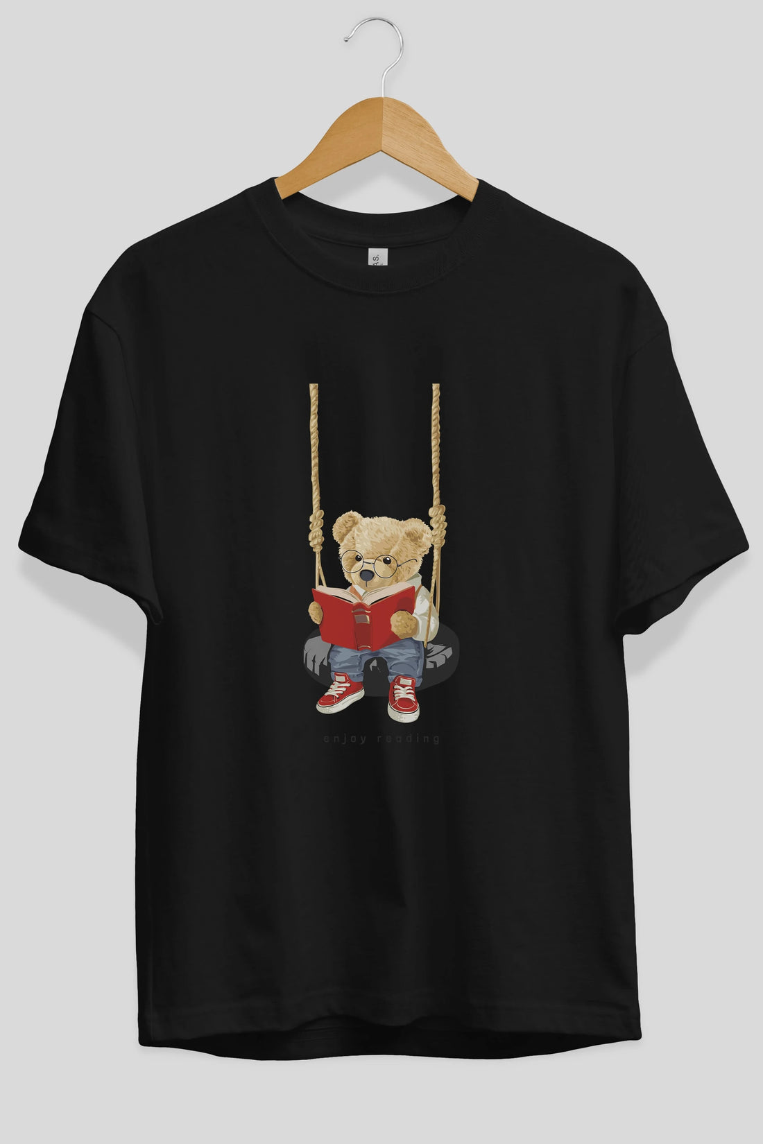 Teddy Bear Enjoy Reading Ön Baskılı Oversize t-shirt Erkek Kadın Unisex %100 Pamuk