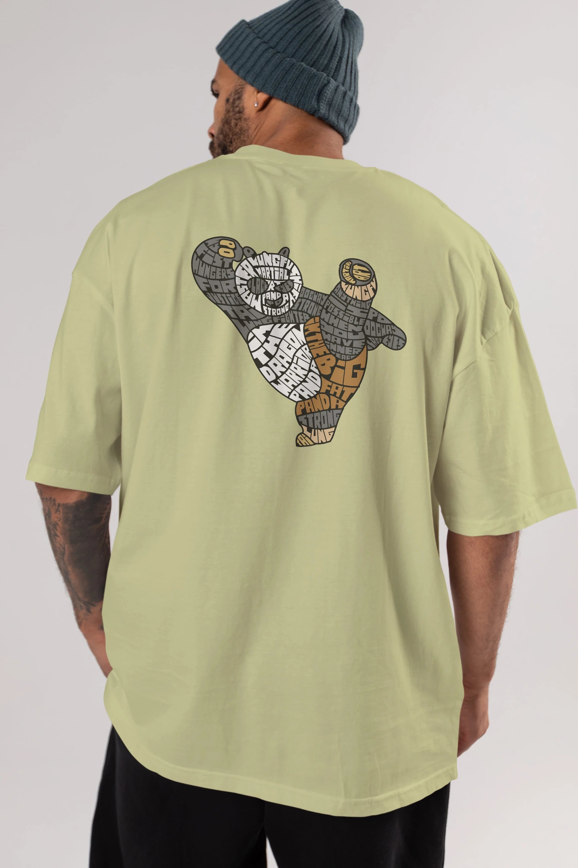 Warrior Panda Arka Baskılı Oversize t-shirt %100 pamuk Erkek Kadın Unisex