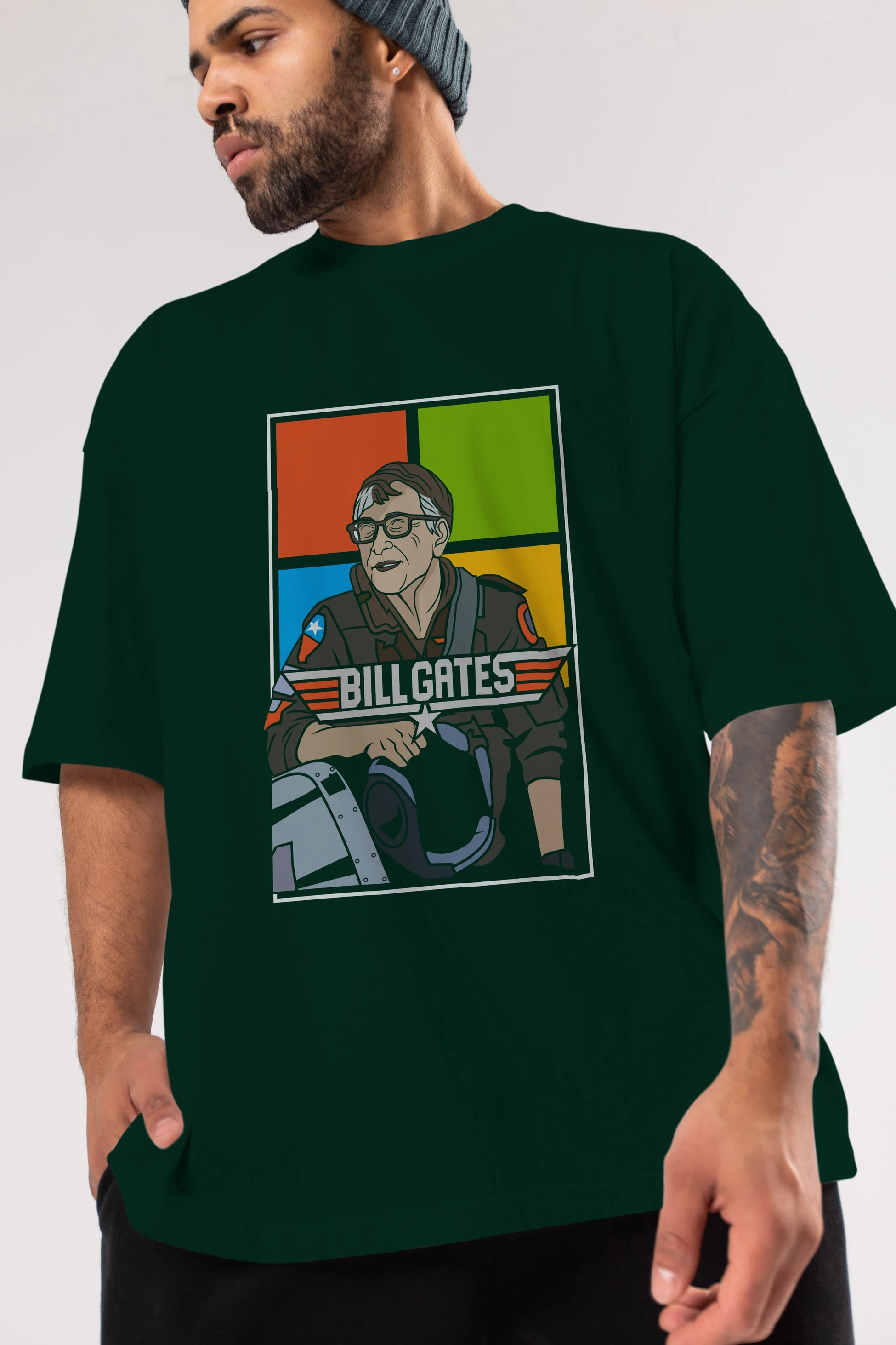 Bill Gates Top Gun Ön Baskılı Oversize t-shirt Erkek Kadın Unisex %100 Pamuk tişort