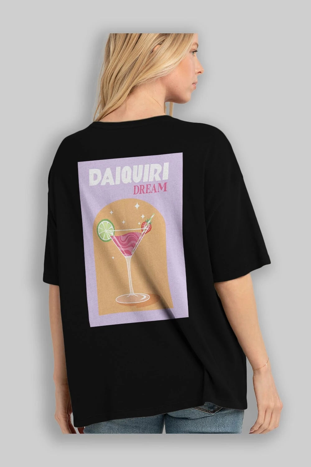 Daiquiri Dream Arka Baskılı Oversize t-shirt Erkek Kadın Unisex %100 Pamuk Bisiklet Yaka tişort