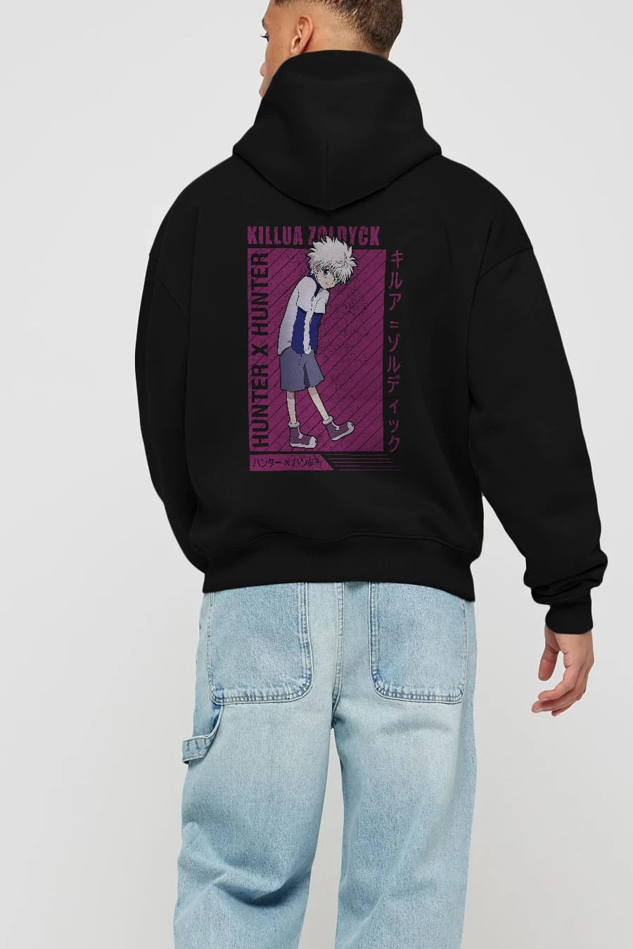 Killua Zoldyck 3 1 Anime Arka Baskılı Hoodie Oversize Kapüşonlu Sweatshirt Erkek Kadın Unisex