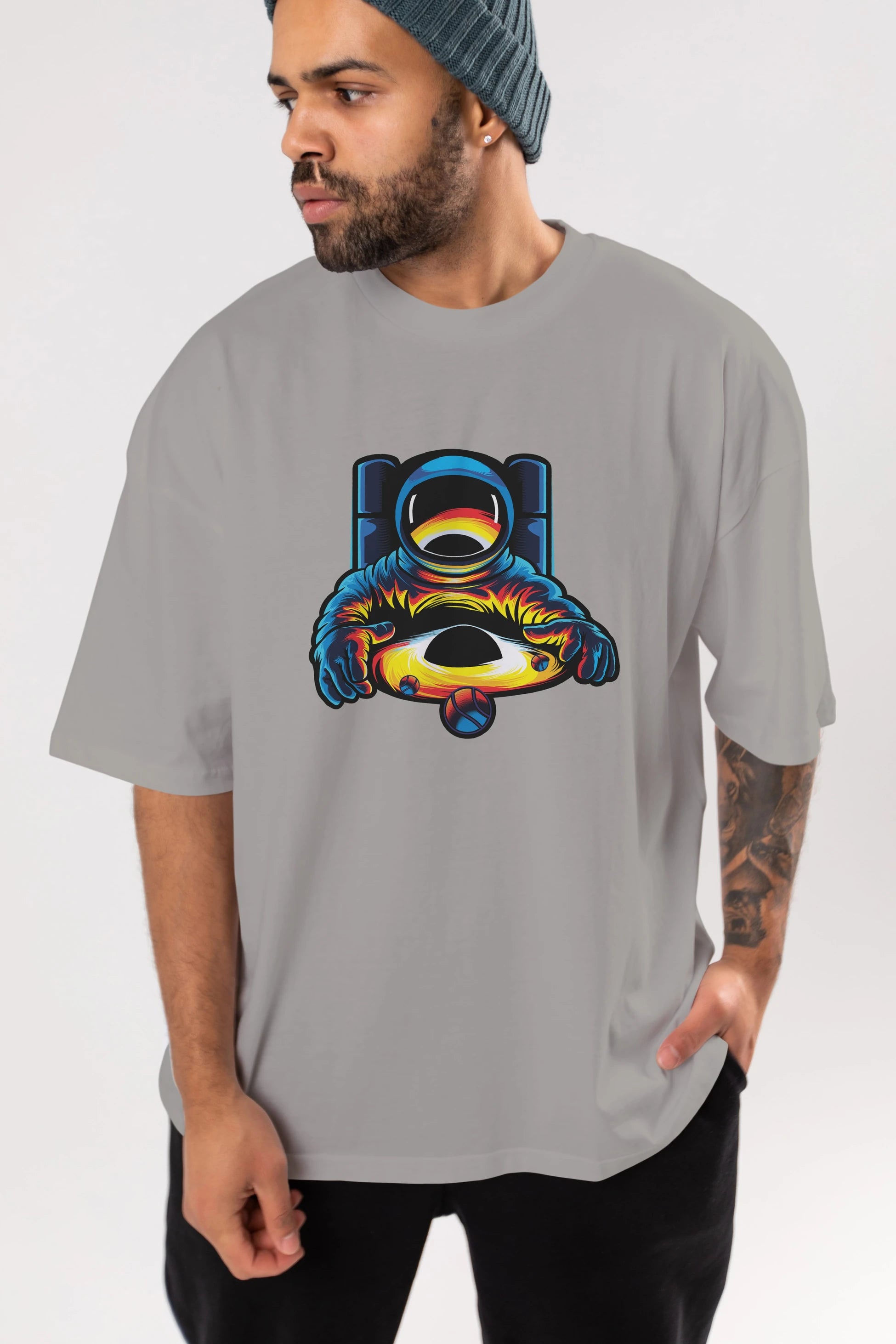 Astronaut & Black Hole Ön Baskılı Oversize t-shirt Erkek Kadın Unisex
