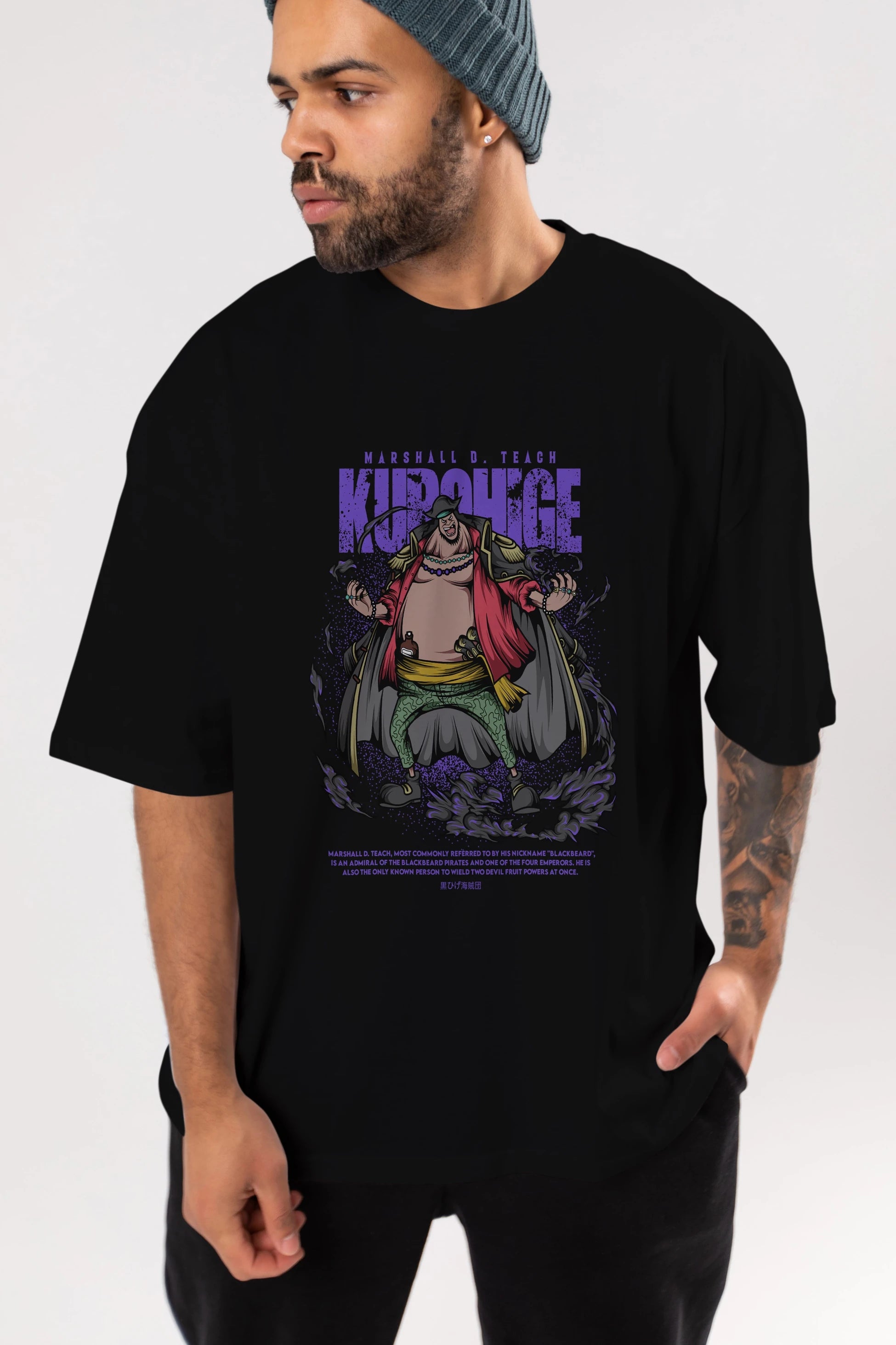 Marshall D. Teach Anime Ön Baskılı Oversize t-shirt %100 pamuk Erkek Kadın Unisex
