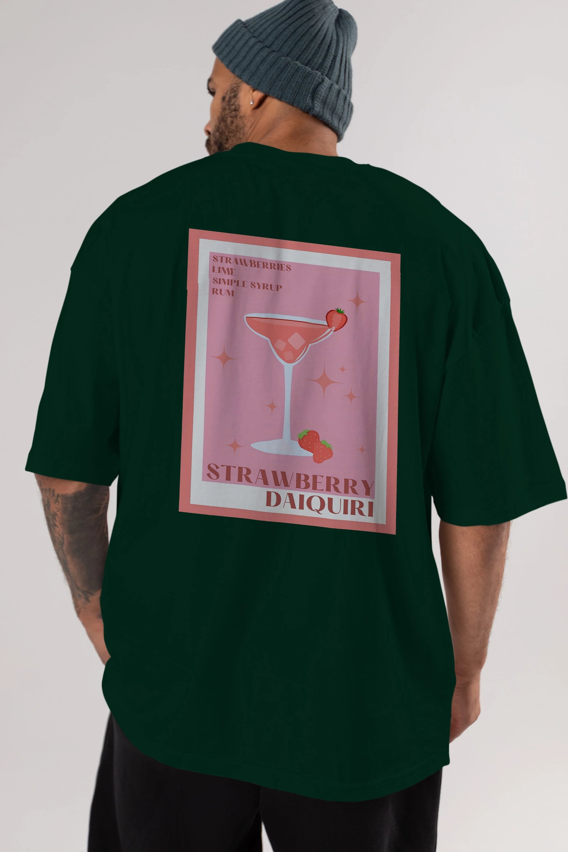 Strawberry Daiquiri Arka Baskılı Oversize t-shirt Erkek Kadın Unisex %100 Pamuk Bisiklet Yaka tişort