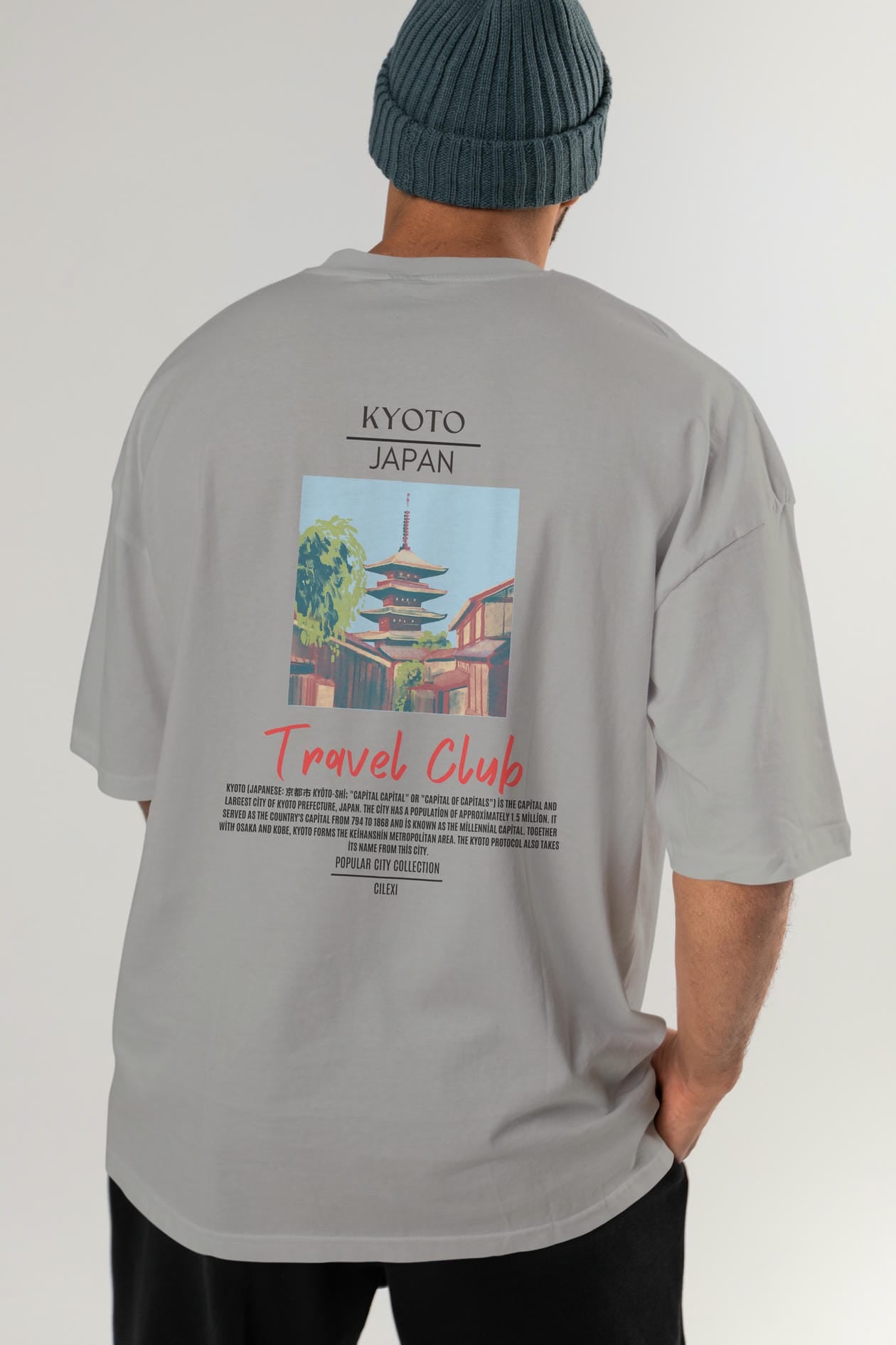 Kyoto Japan Arka Baskılı Oversize t-shirt Erkek Kadın Pamuk Bisiklet Yaka tişort