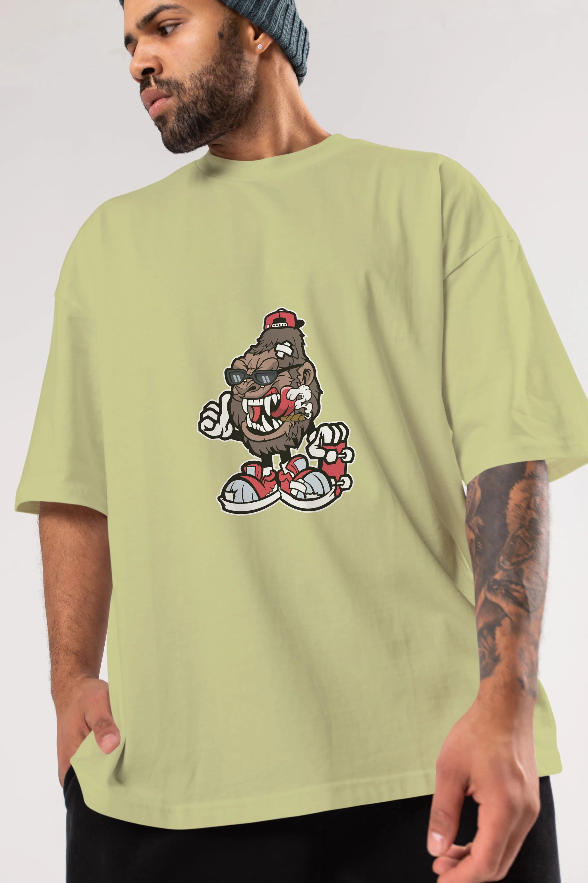 Gorilla Skater Ön Baskılı Oversize t-shirt Erkek Kadın Unisex %100 Pamuk tişort