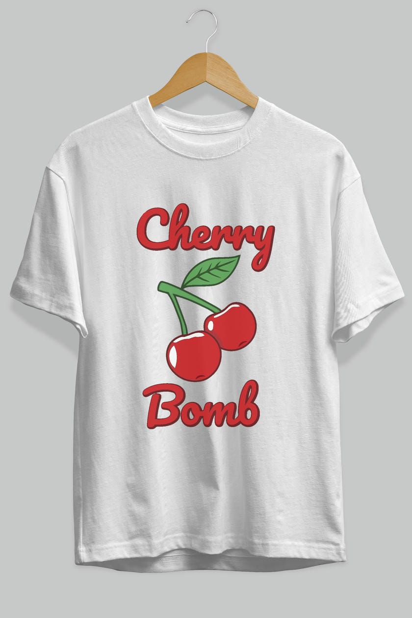 Cherry Bomb Cherries 1 Ön Baskılı Oversize t-shirt Erkek Kadın Pamuk Bisiklet Yaka tişort