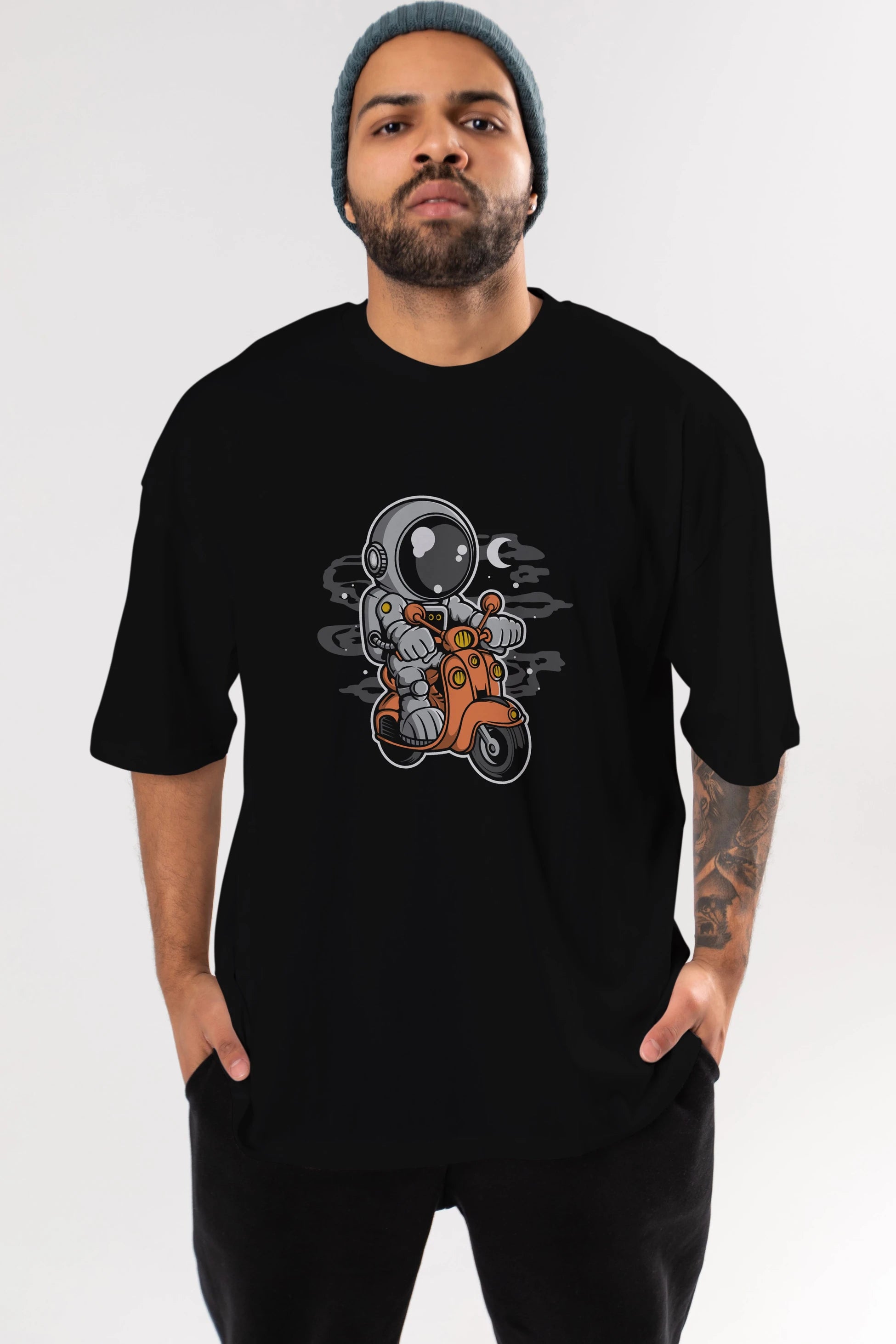 Astronaut Scooter Ön Baskılı Oversize t-shirt Erkek Kadın Unisex