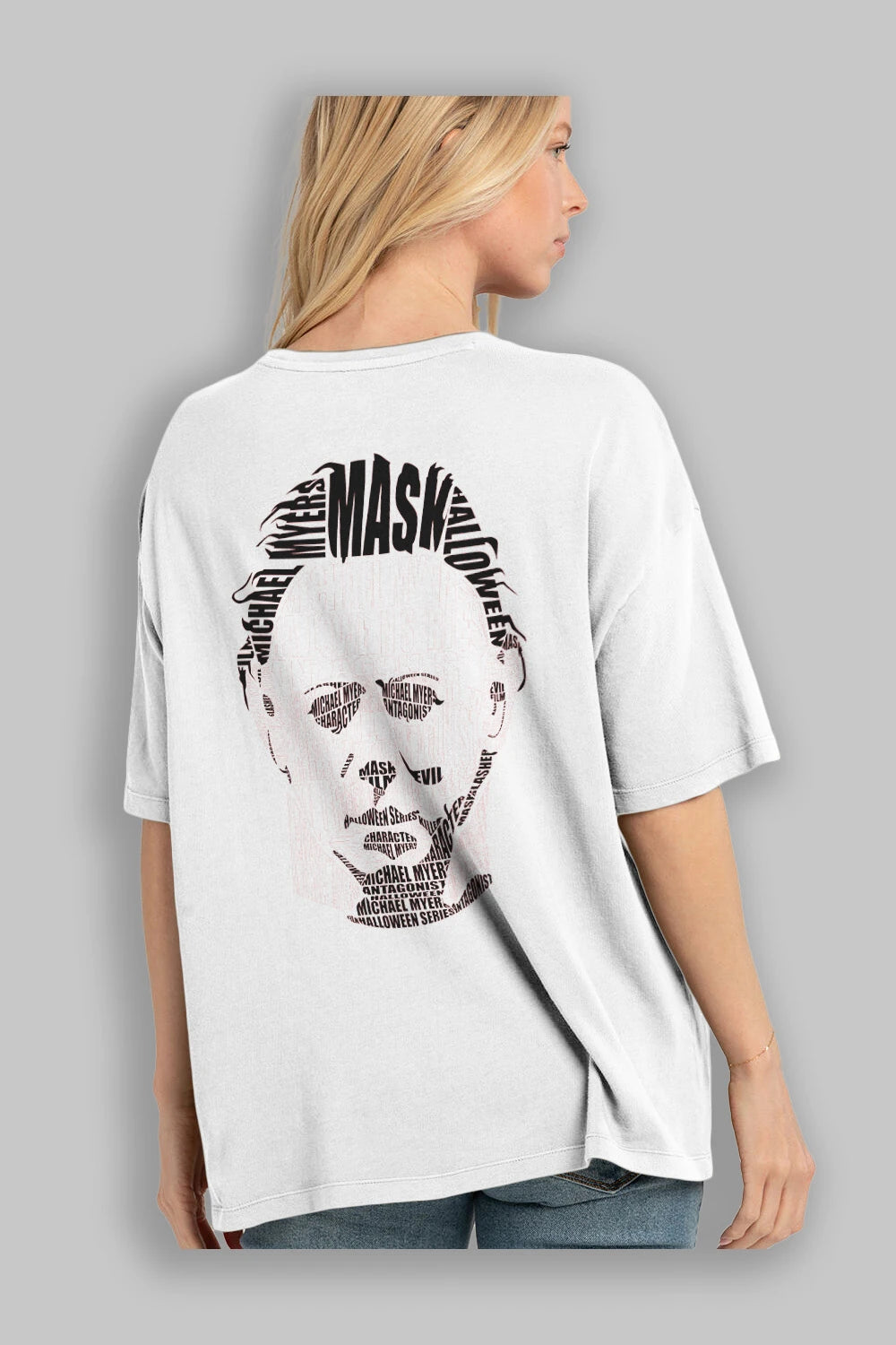 Michael Myers Calligram Arka Baskılı Oversize t-shirt %100 pamuk Erkek Kadın Unisex