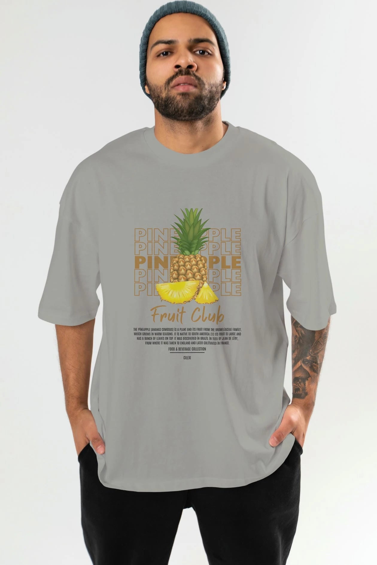 Pineapple Ön Baskılı Oversize t-shirt Erkek Kadın Pamuk Bisiklet Yaka tişort