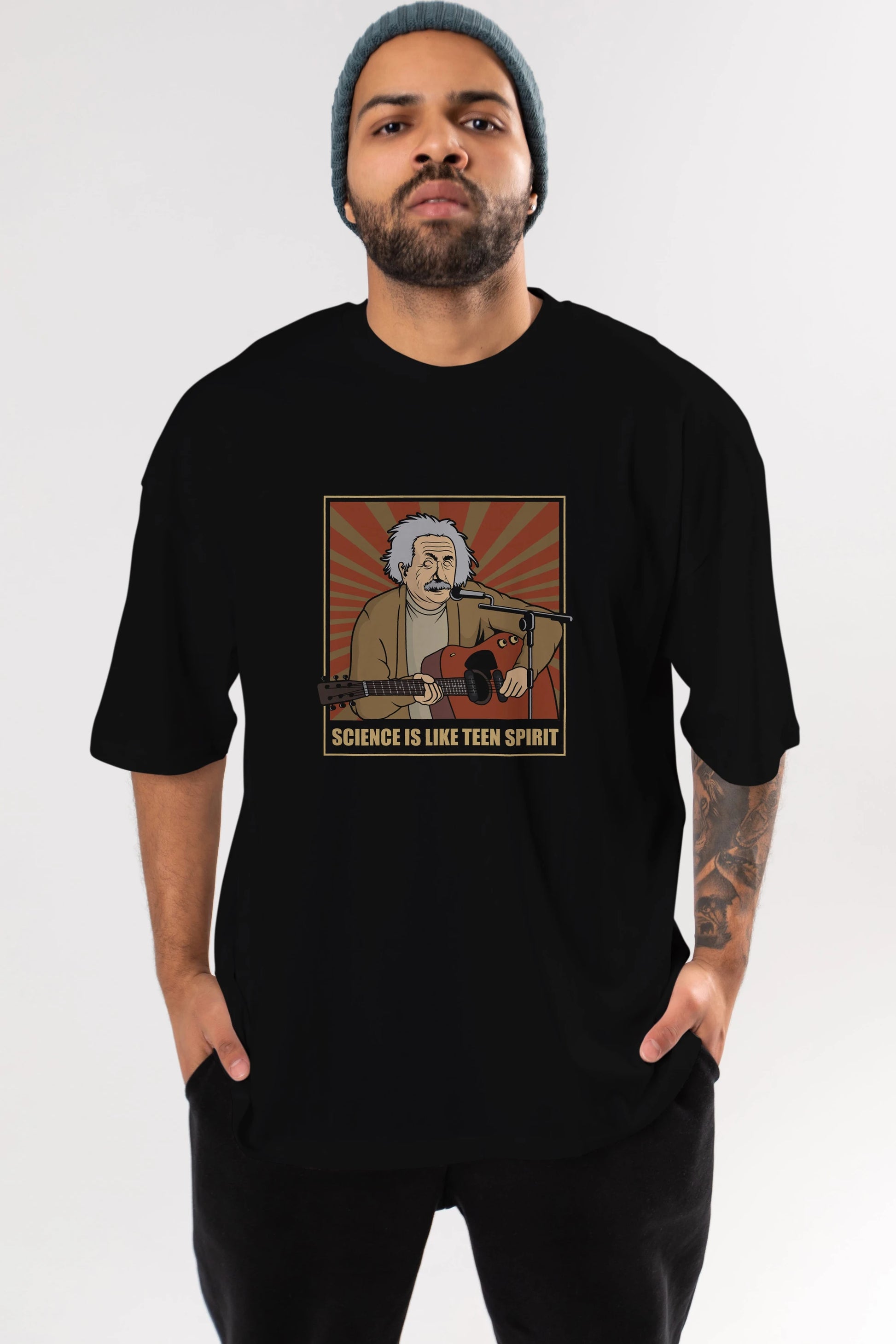 Kurt Einstein Ön Baskılı Oversize t-shirt Erkek Kadın Unisex %100 Pamuk tişort