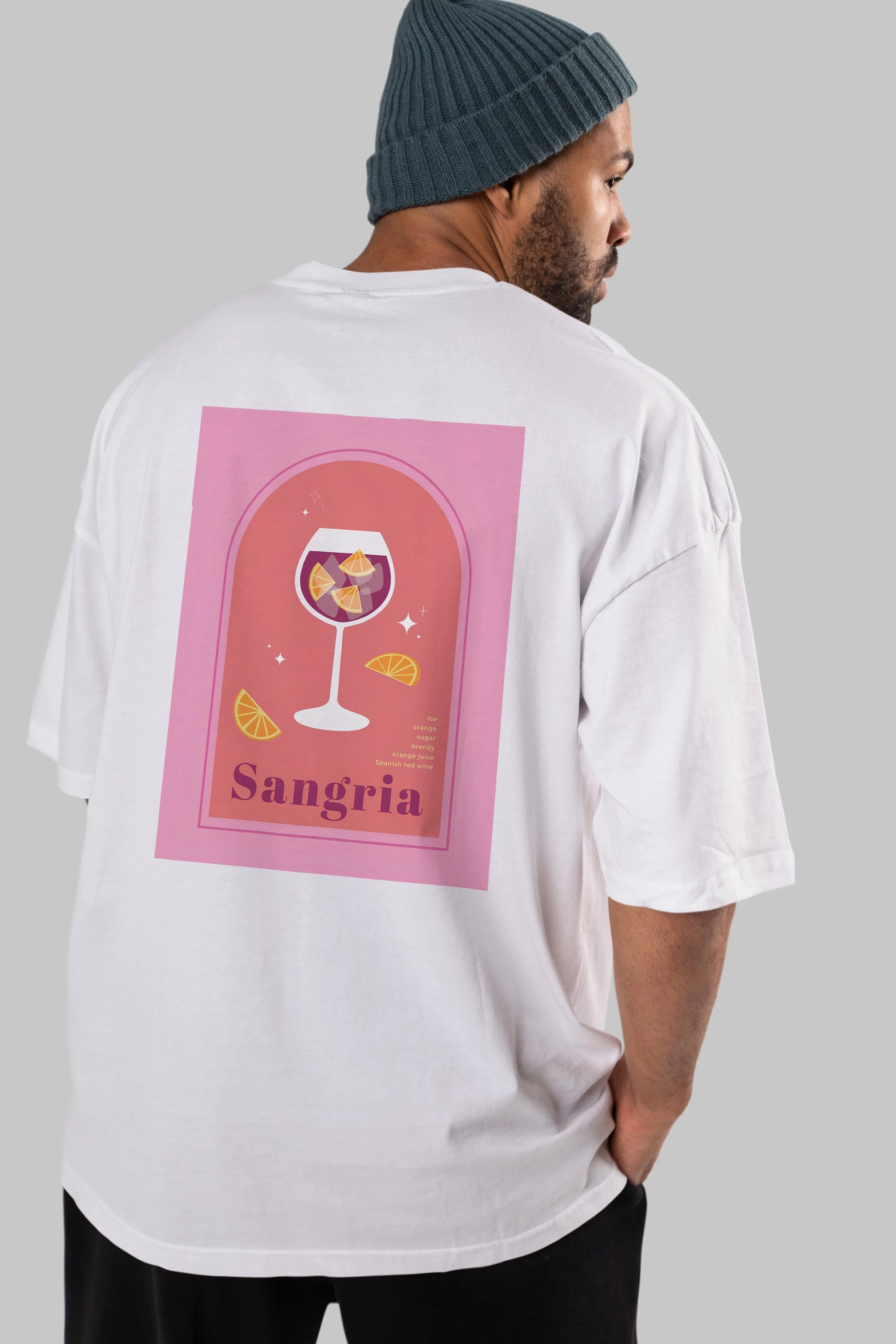 Sangria Arka Baskılı Oversize t-shirt Erkek Kadın Unisex %100 Pamuk Bisiklet Yaka tişort