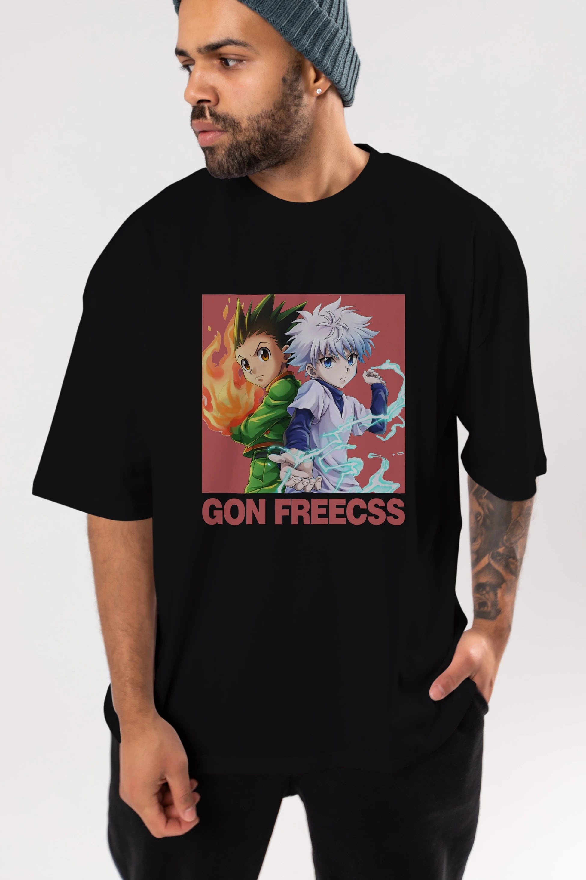 Gon Freecss HUNTER X HUNTER 4 Anime Ön Baskılı Oversize t-shirt %100 pamuk Erkek Kadın Unisex