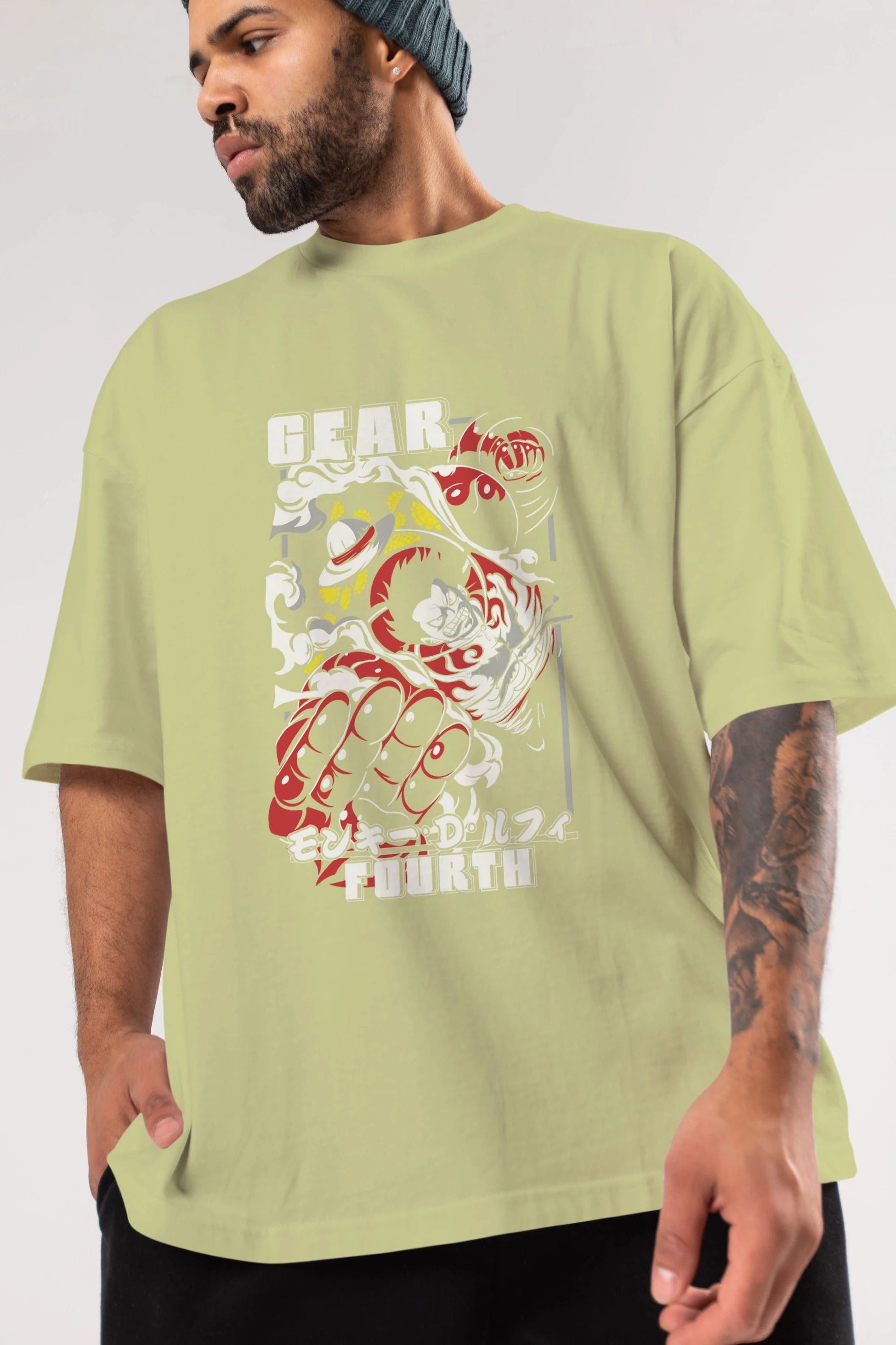 LUFFY gear fourth Anime Ön Baskılı Oversize t-shirt %100 pamuk Erkek Kadın Unisex