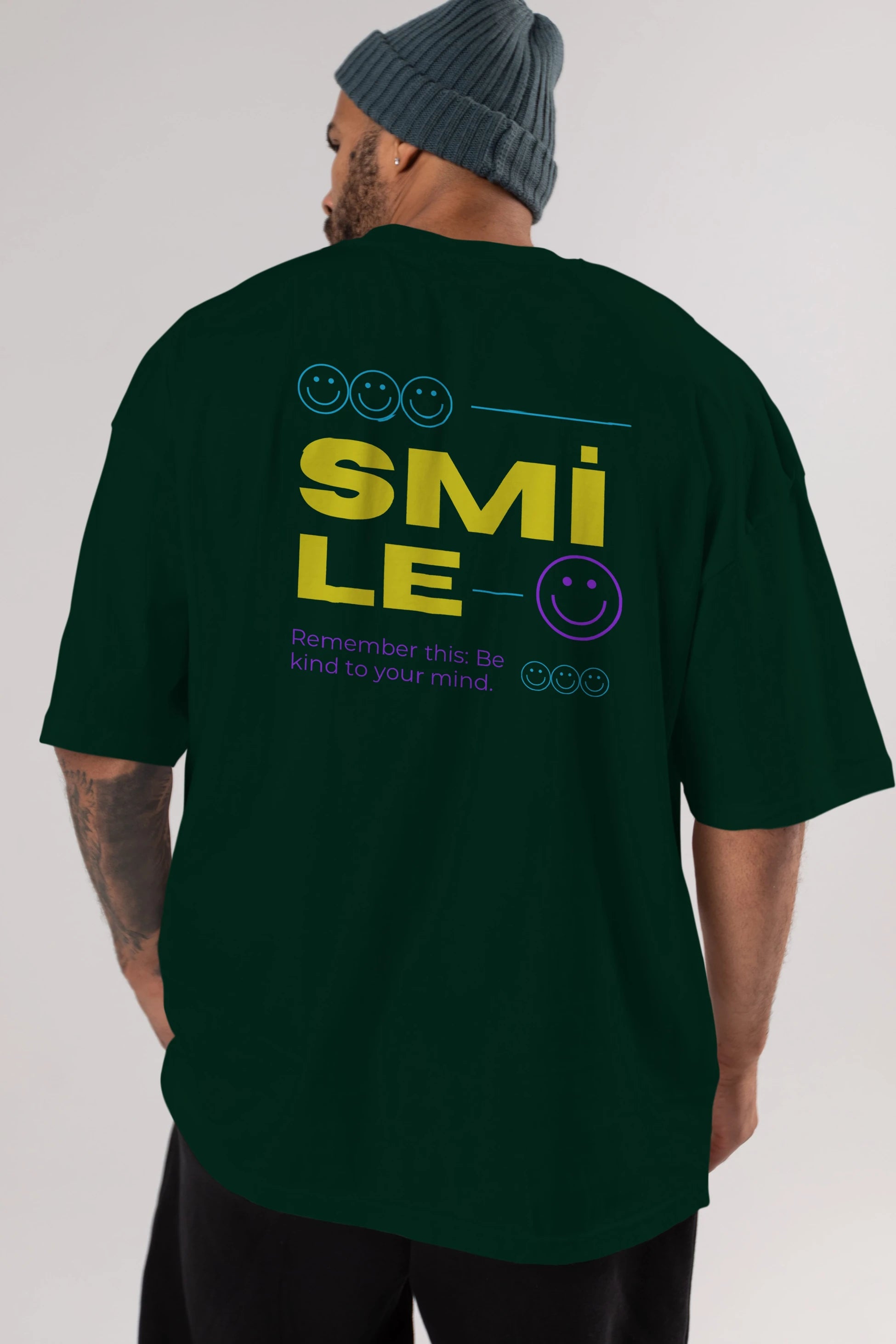 Smile Yazılı 2 Arka Baskılı Oversize t-shirt Erkek Kadın Unisex