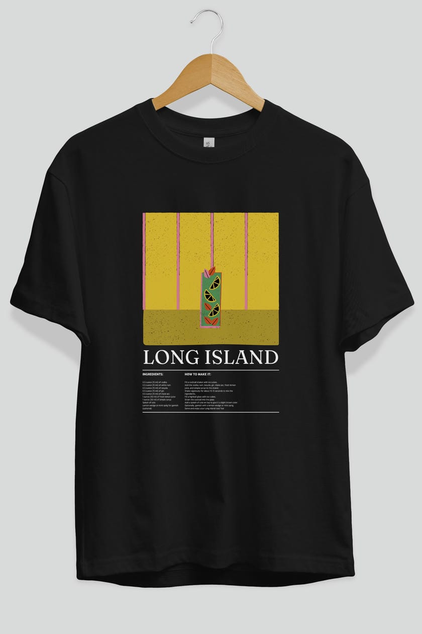 Long Island Kokteyl Ön Baskılı Oversize t-shirt Erkek Kadın %100 Pamuk Bisiklet Yaka tişort