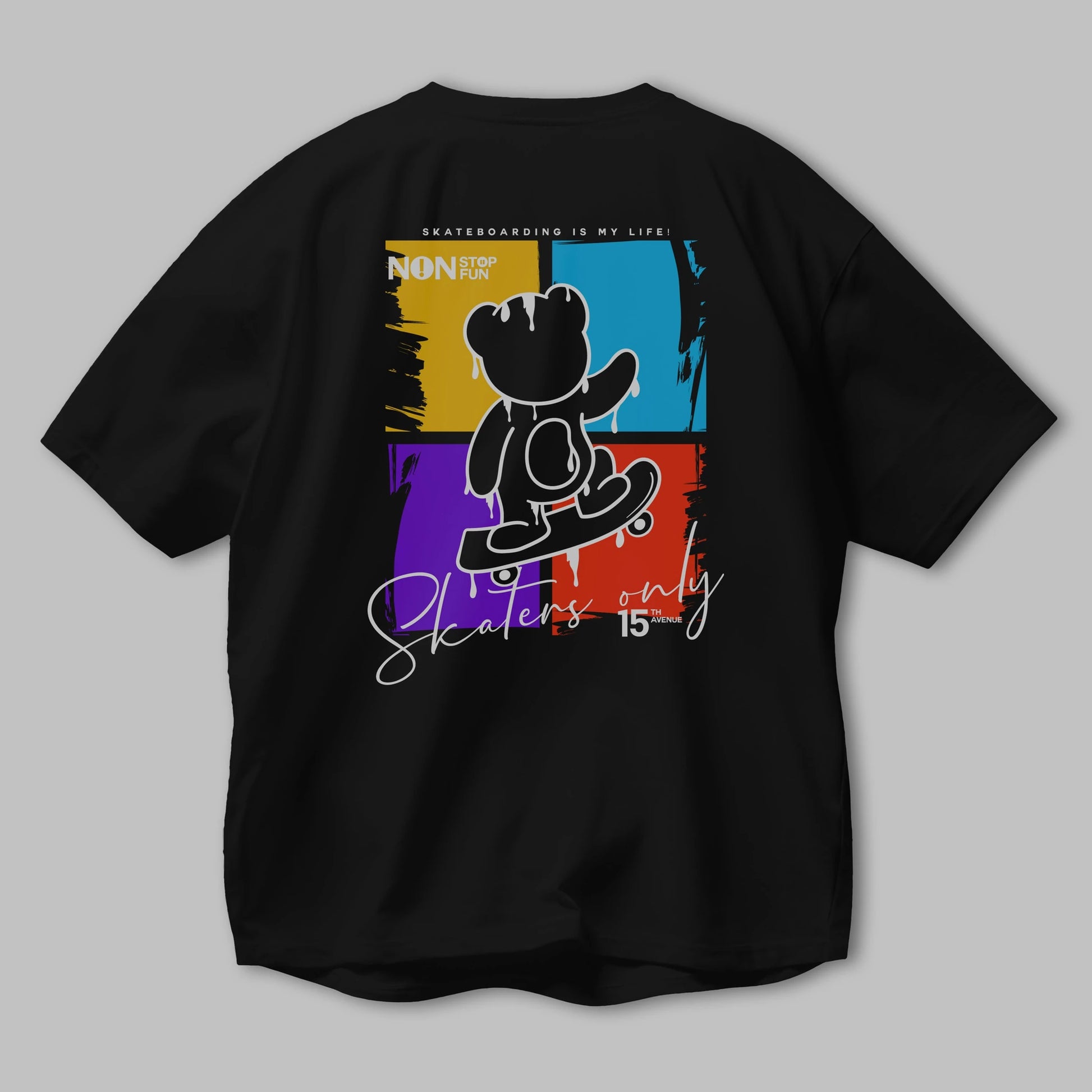 Skaters Only Bear Arka Baskılı Oversize t-shirt Erkek Kadın Unisex