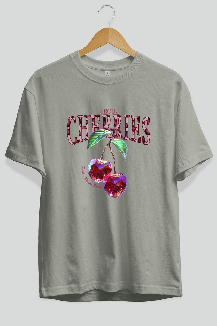 Cherry Cherries 4 Ön Baskılı Oversize t-shirt Erkek Kadın Pamuk Bisiklet Yaka tişort