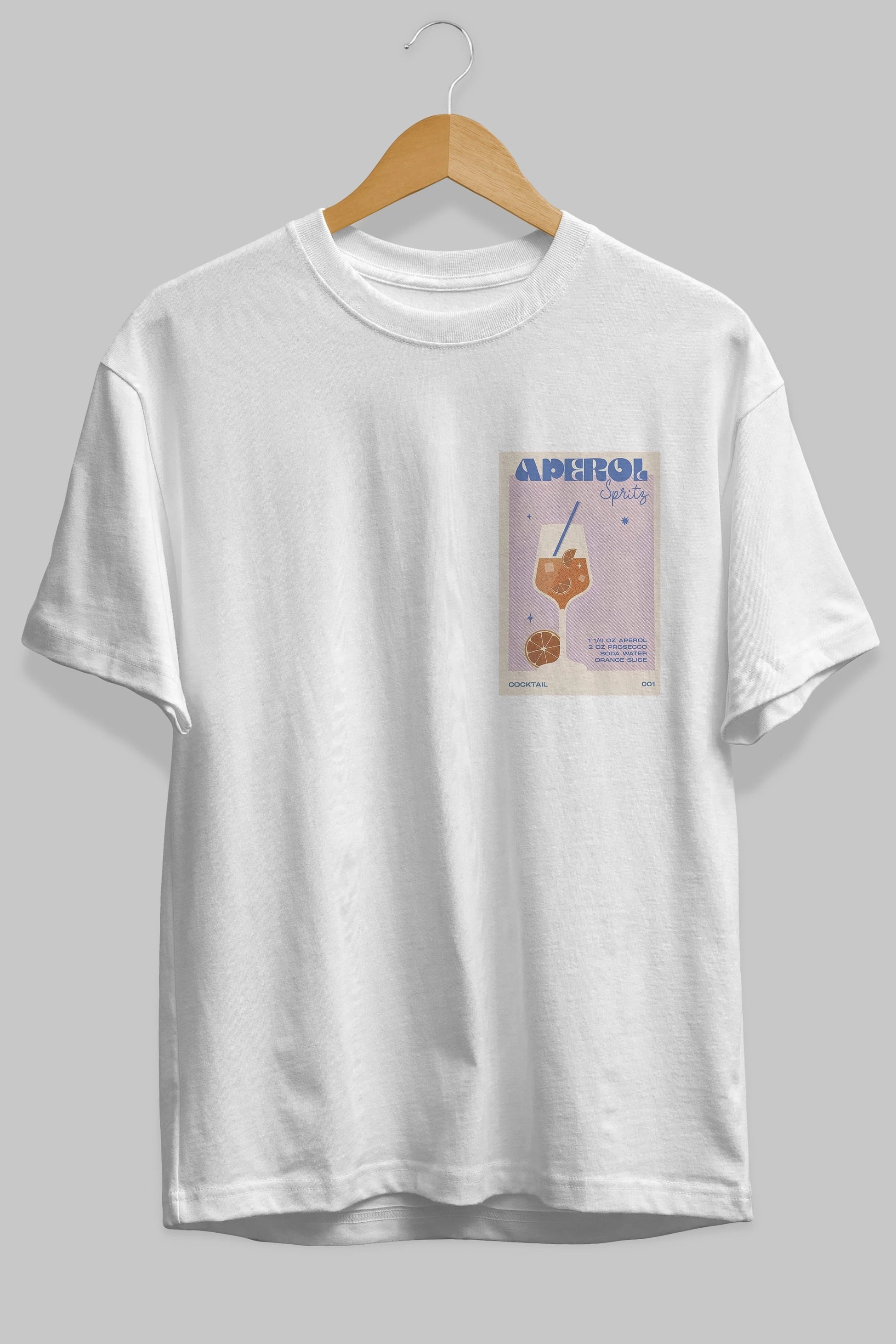 Aperol Spritz Ön Sol Baskılı Oversize t-shirt Erkek Kadın Unisex %100 Pamuk Bisiklet Yaka tişort