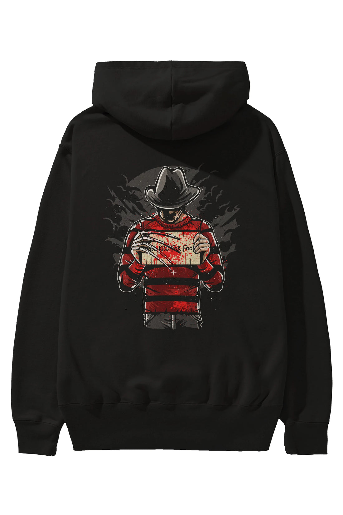 Freddy Will Kill For Food Arka Baskılı Hoodie Oversize Kapüşonlu Sweatshirt Erkek Kadın Unisex
