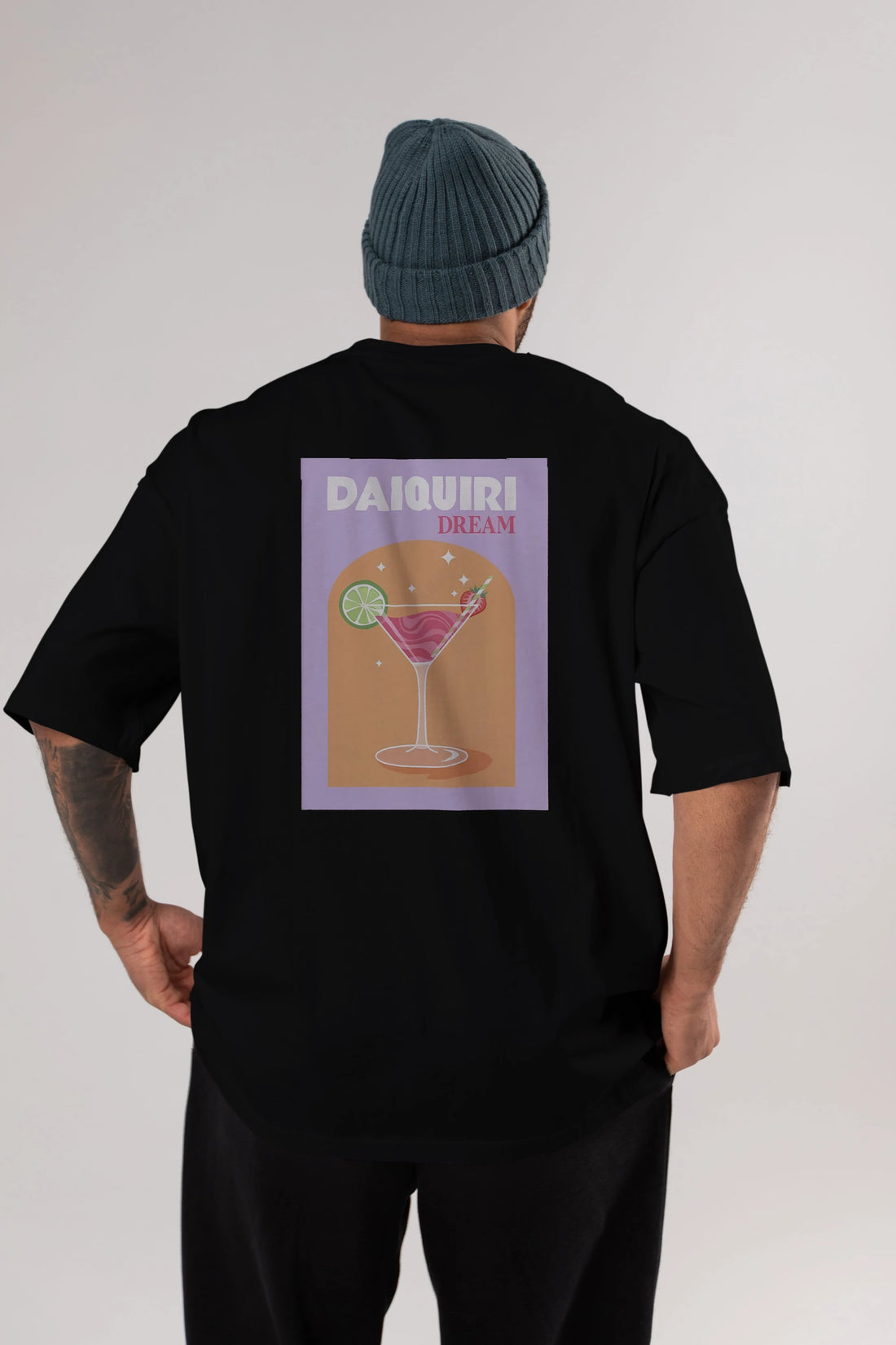 Daiquiri Dream Arka Baskılı Oversize t-shirt Erkek Kadın Unisex %100 Pamuk Bisiklet Yaka tişort