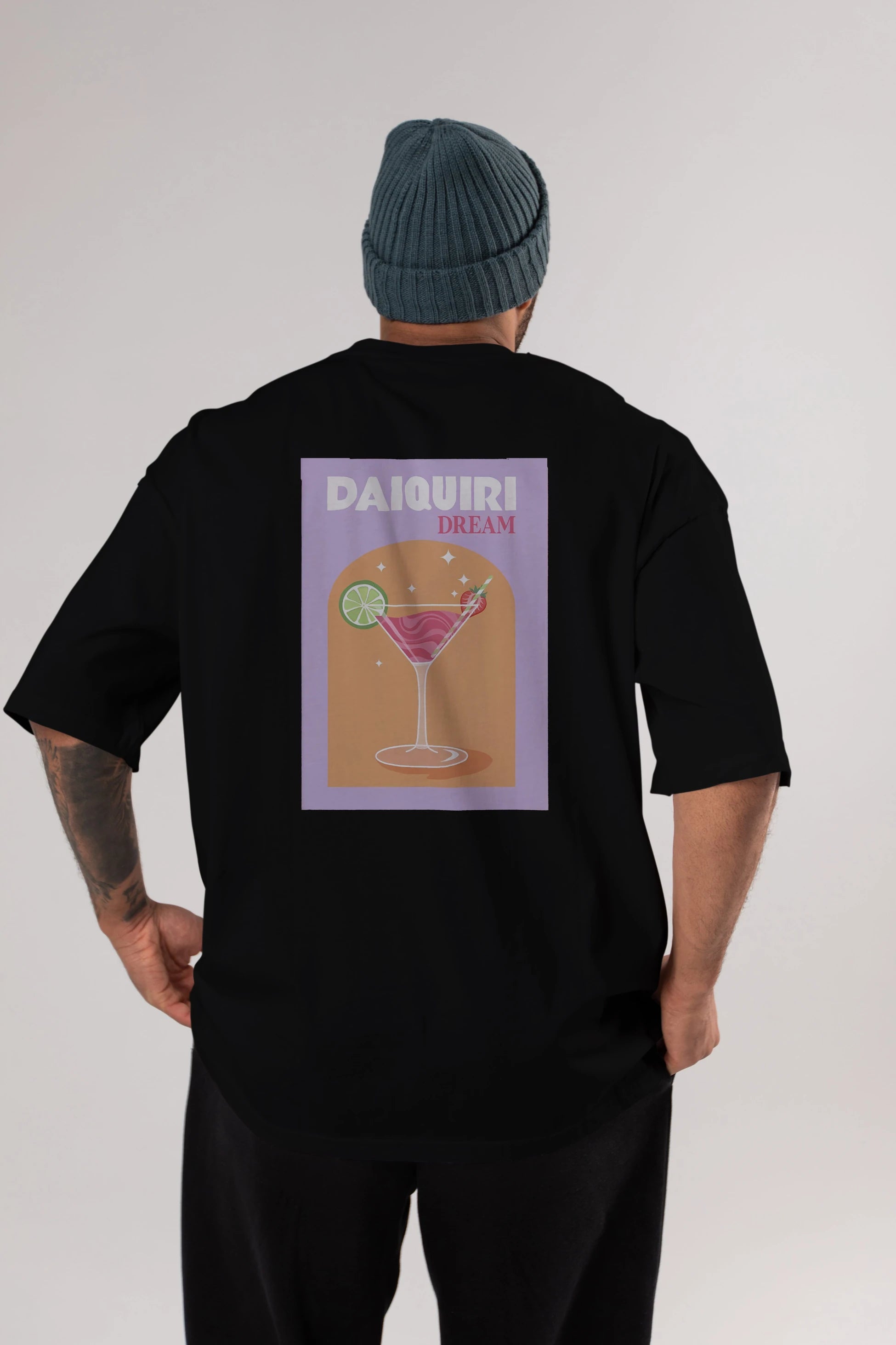 Daiquiri Dream Arka Baskılı Oversize t-shirt Erkek Kadın Unisex %100 Pamuk Bisiklet Yaka tişort