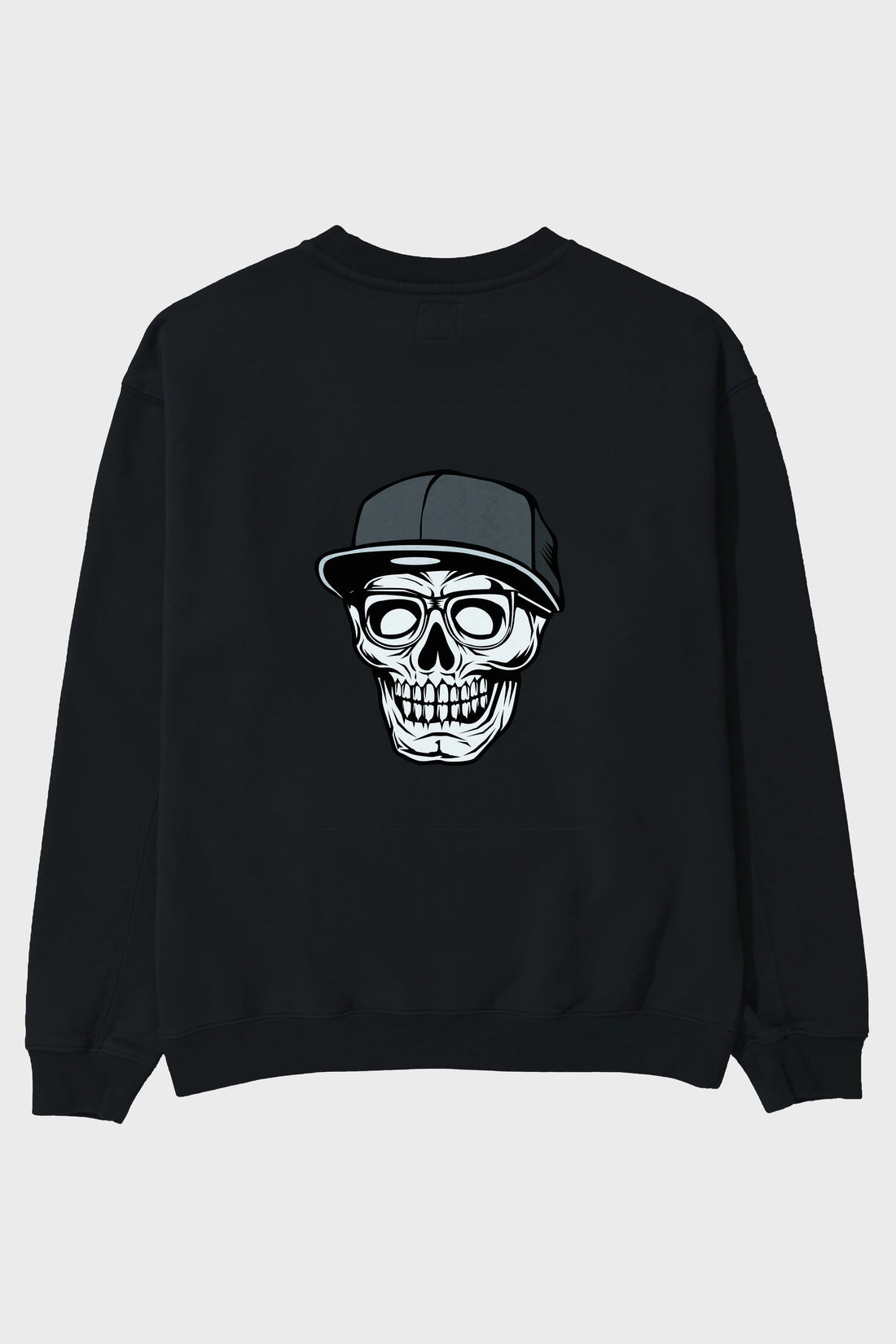 Skull With Hat Arka Baskılı Oversize Sweatshirt Erkek Kadın Unisex