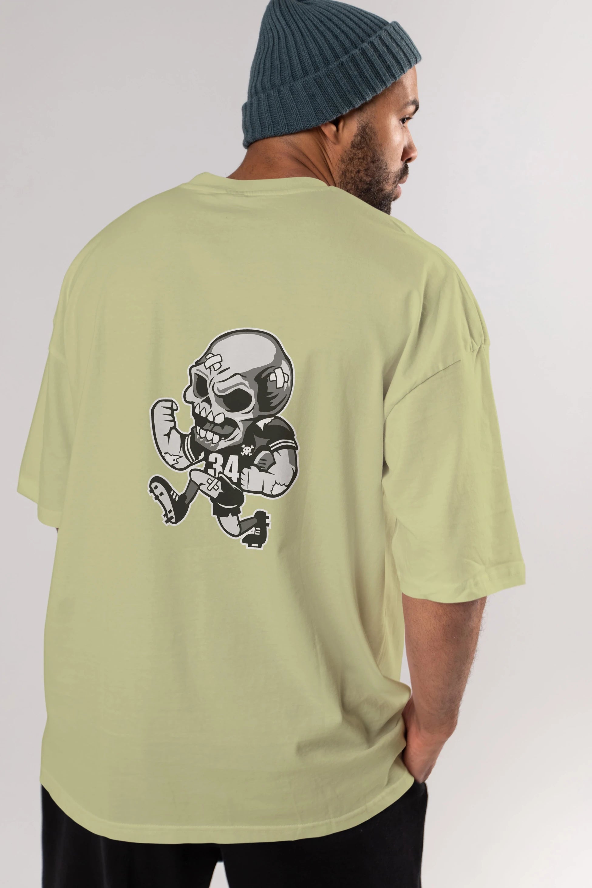Skull Football Arka Baskılı Oversize t-shirt Erkek Kadın Unisex %100 Pamuk tişort
