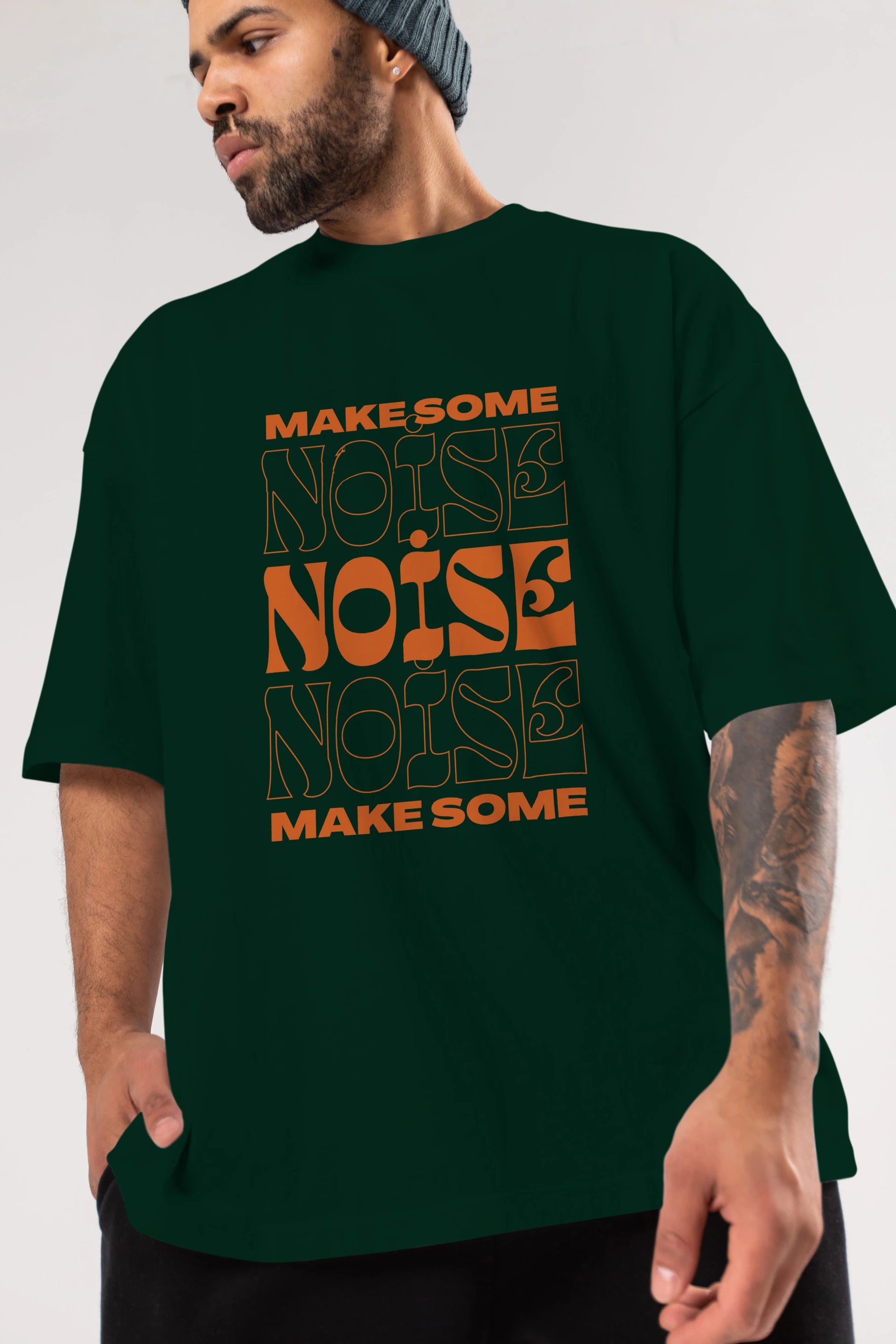 Make Some Noise Yazılı 2 Ön Baskılı Oversize t-shirt Erkek Kadın Unisex