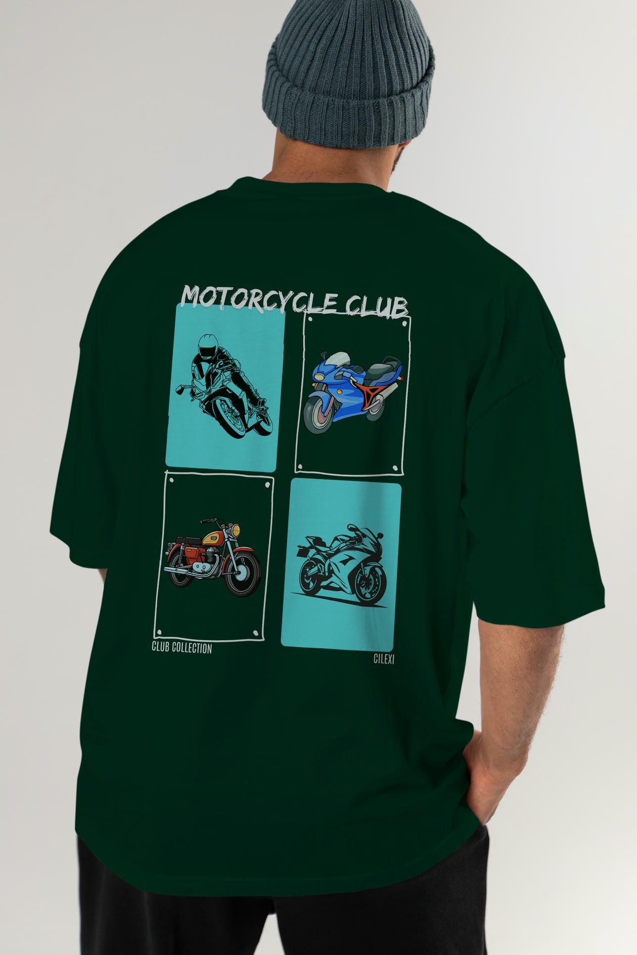 Motorcycle Club Arka Baskılı Oversize t-shirt Erkek Kadın %100 Pamuk Bisiklet Yaka tişort