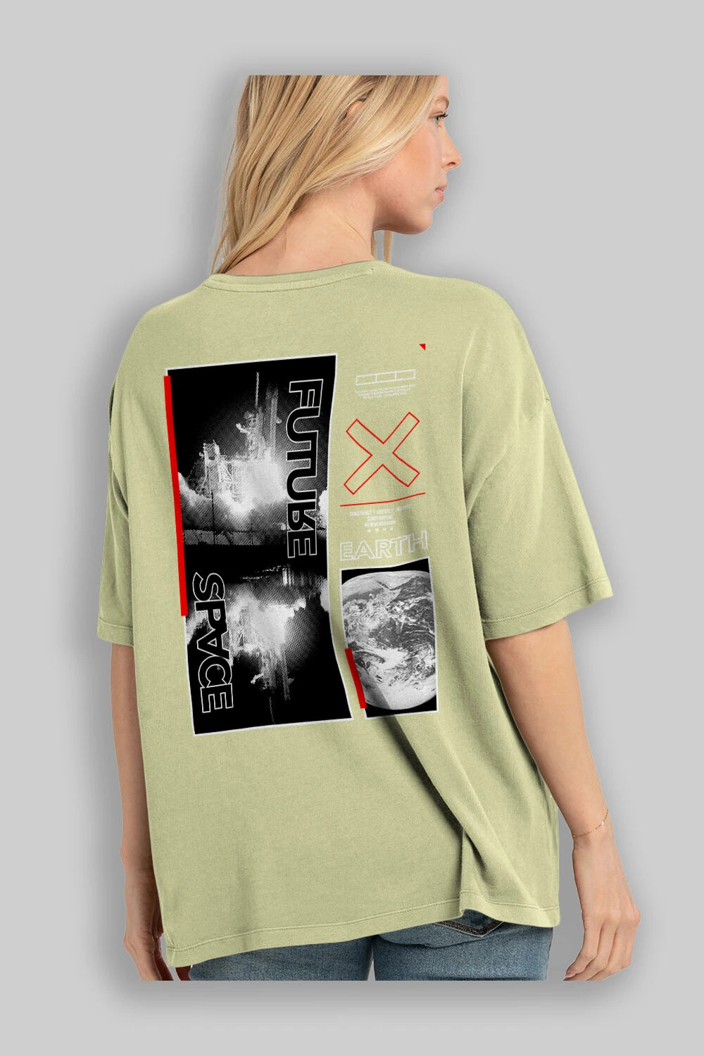 Future Space Arka Baskılı Oversize t-shirt Erkek Kadın Unisex
