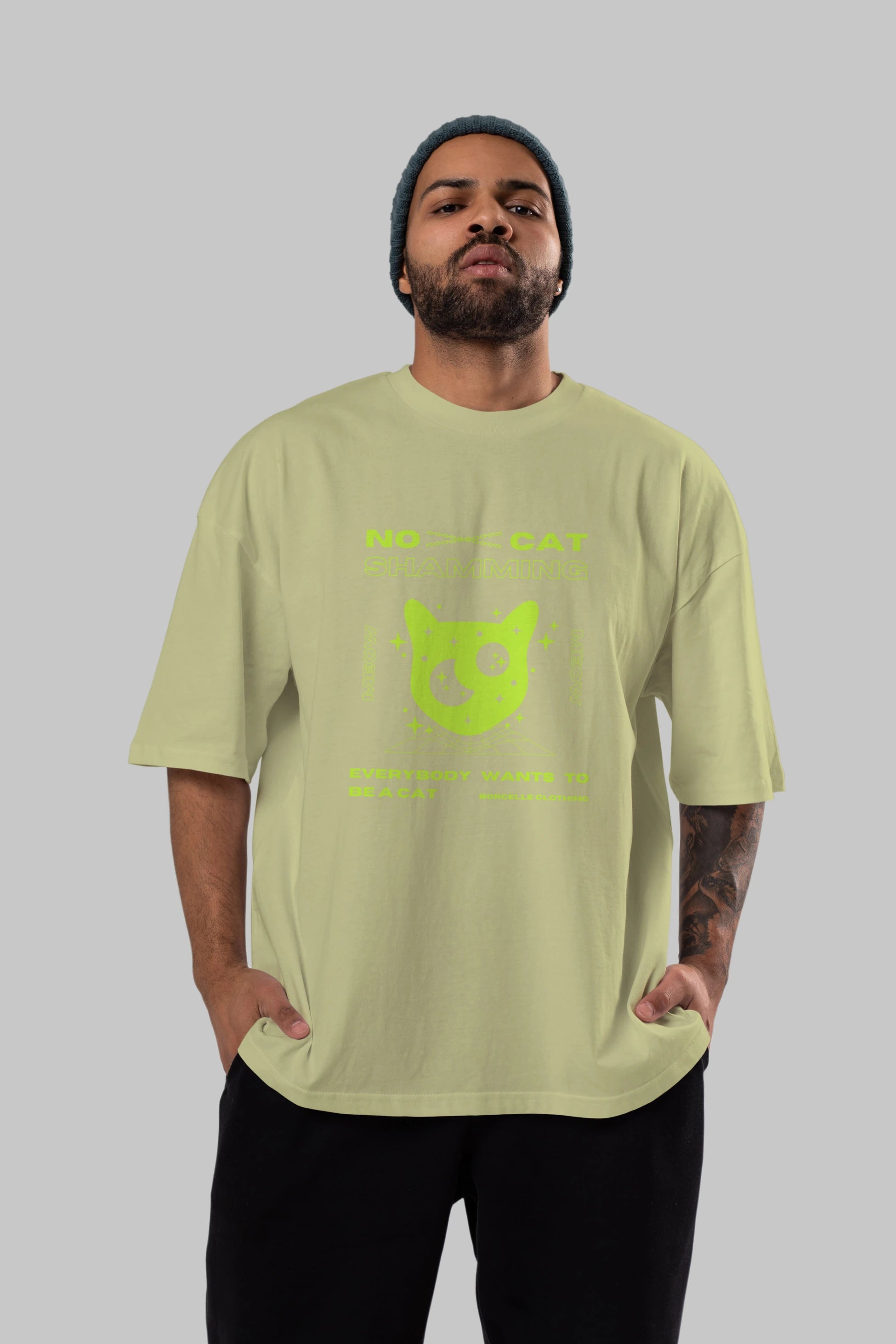 No Cat Shamming Yazılı Ön Baskılı Oversize t-shirt Erkek Kadın Unisex