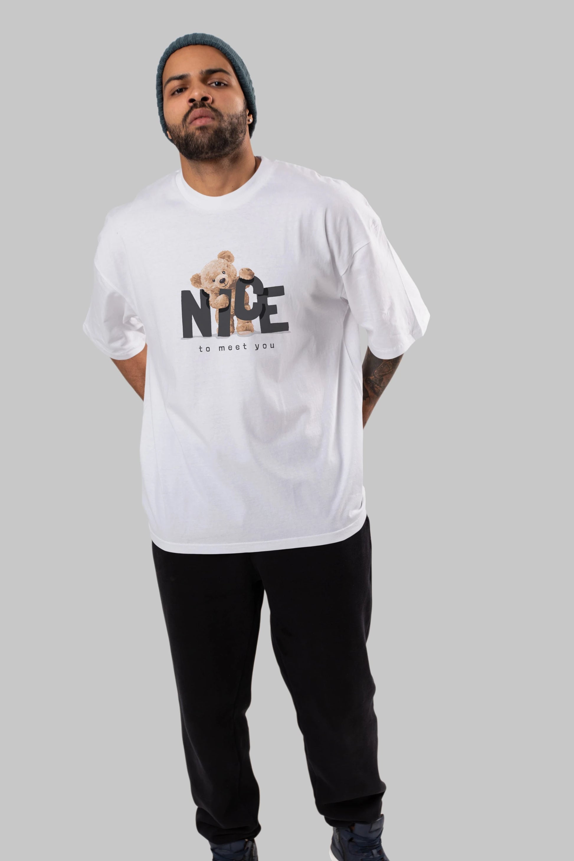 Teddy Nıce To Meet You Ön Baskılı Oversize t-shirt Erkek Kadın Unisex %100 Pamuk