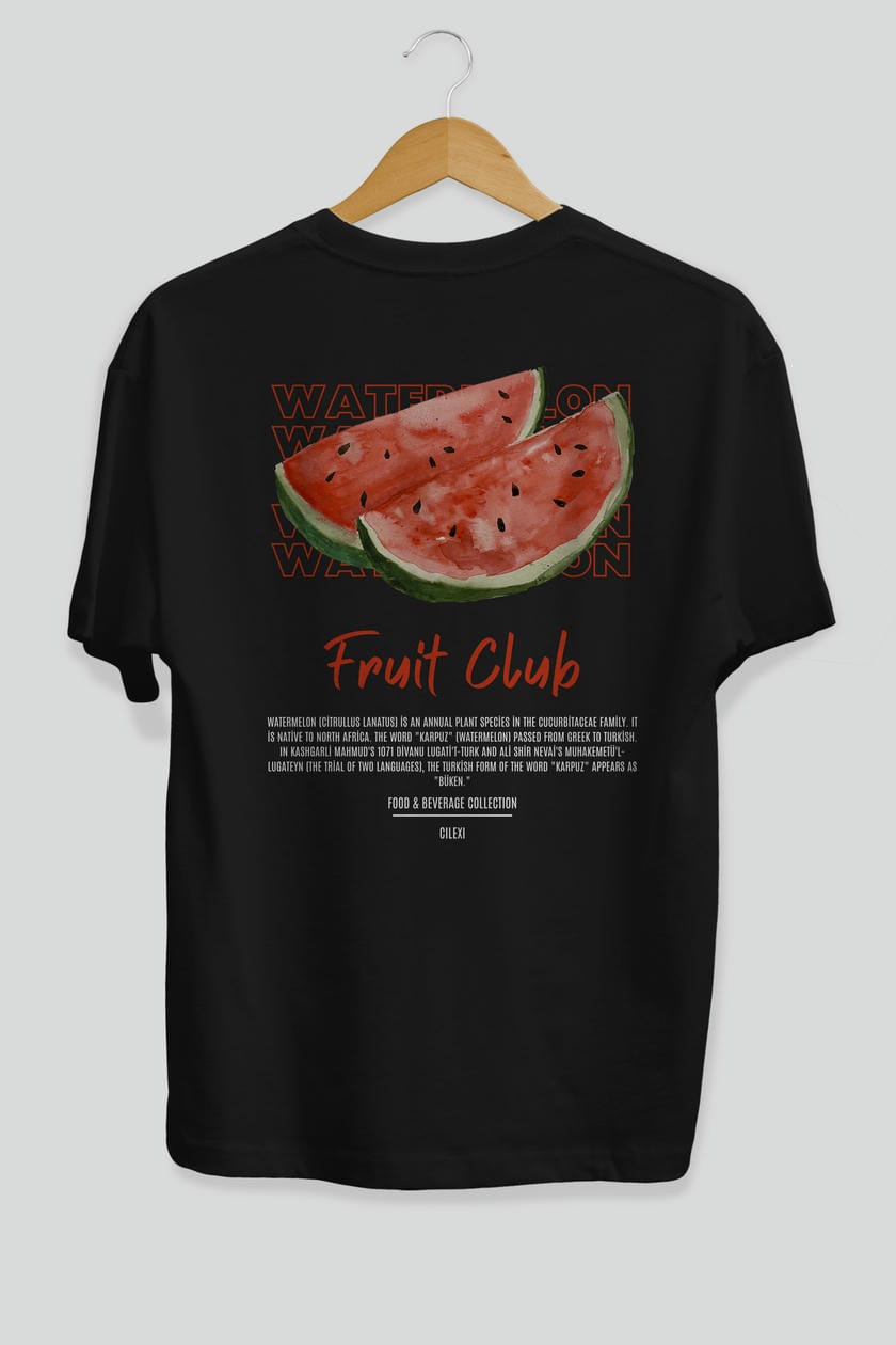 Watermelon Arka Baskılı Oversize t-shirt Erkek Kadın Pamuk Bisiklet Yaka tişort