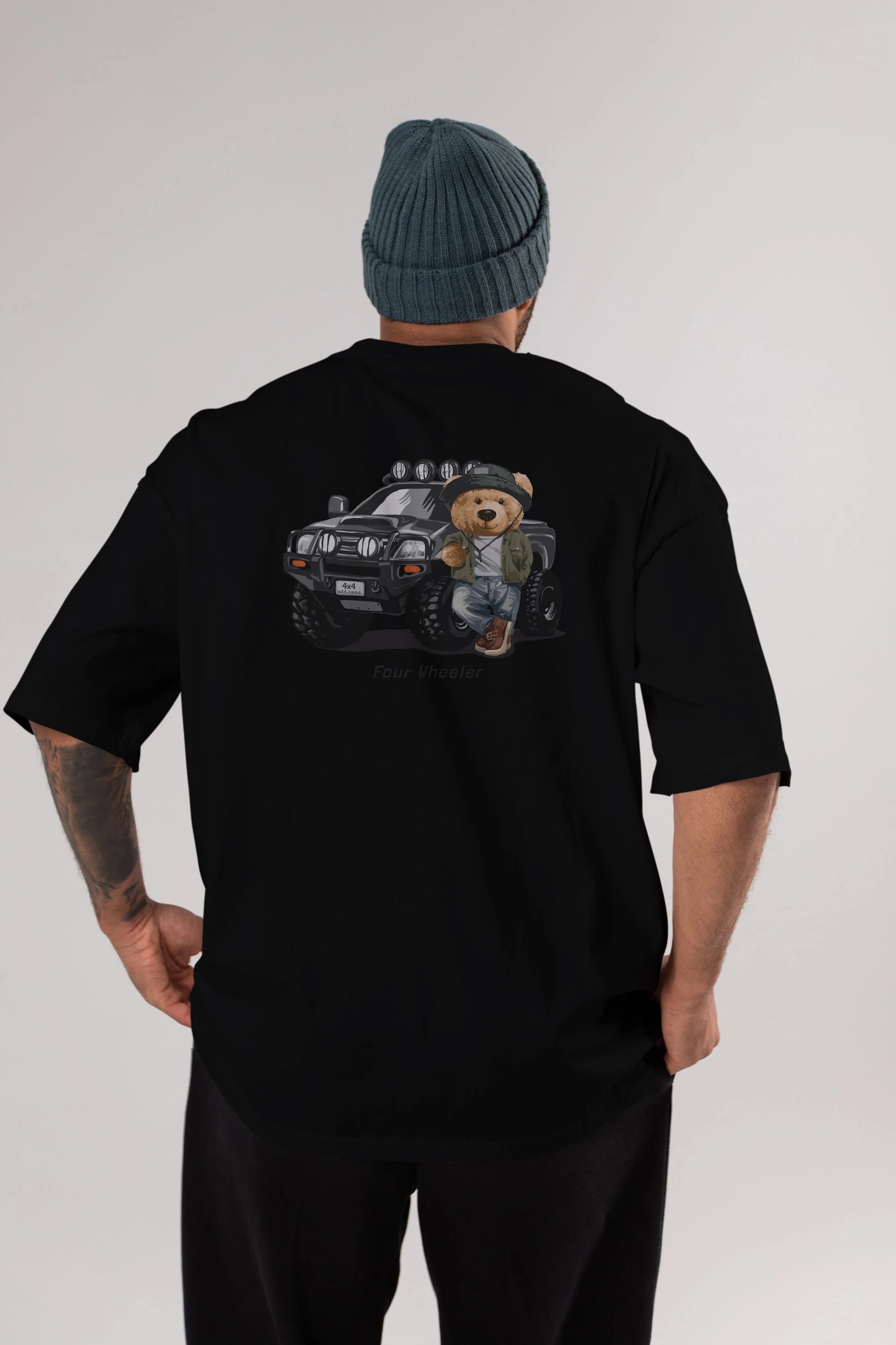 Teddy Bear Off Road Arka Baskılı Oversize t-shirt Erkek Kadın Unisex %100 Pamuk