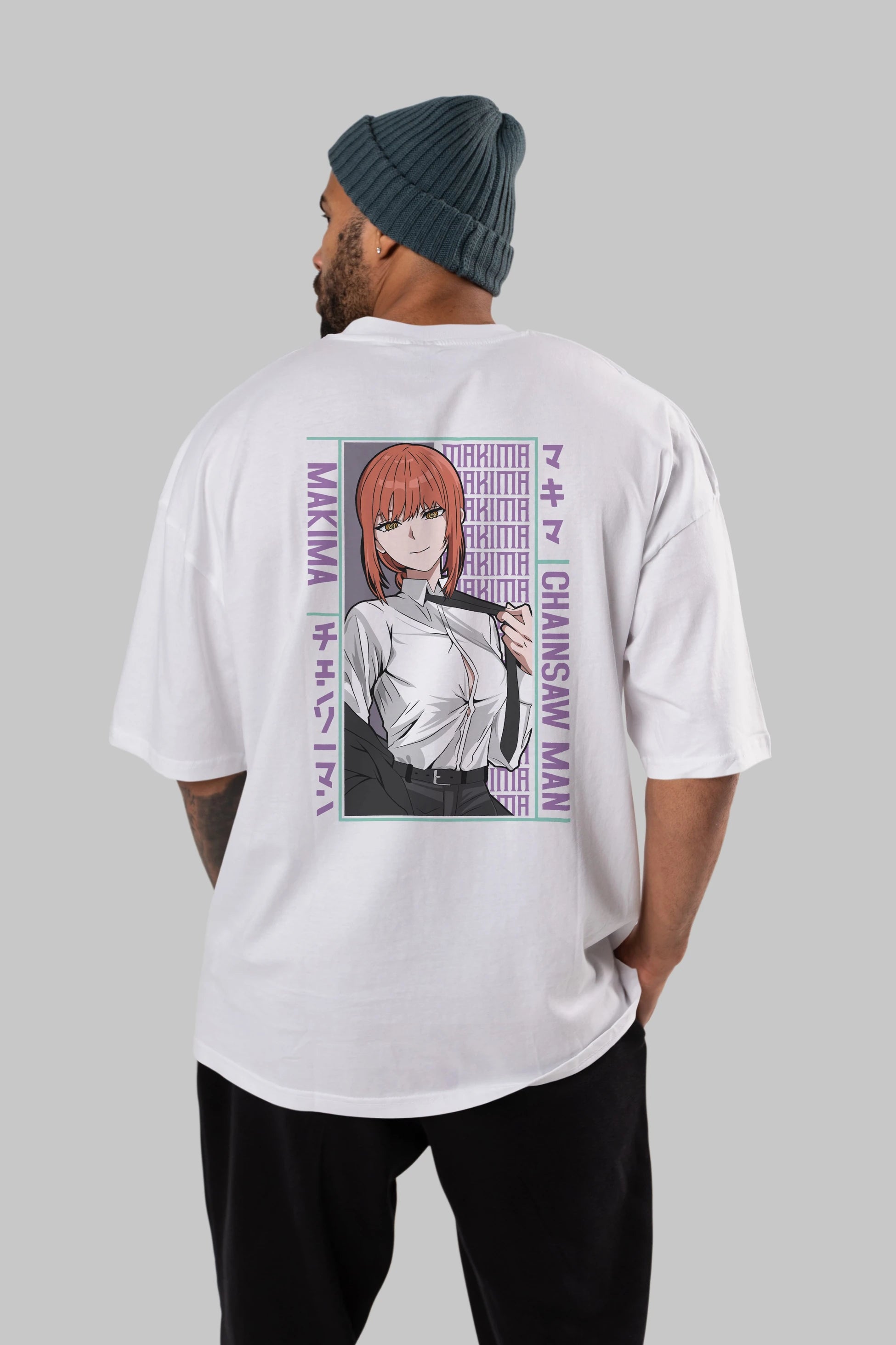 Makima Chain Saw Man Anime Arka Baskılı Oversize t-shirt Erkek Kadın Unisex