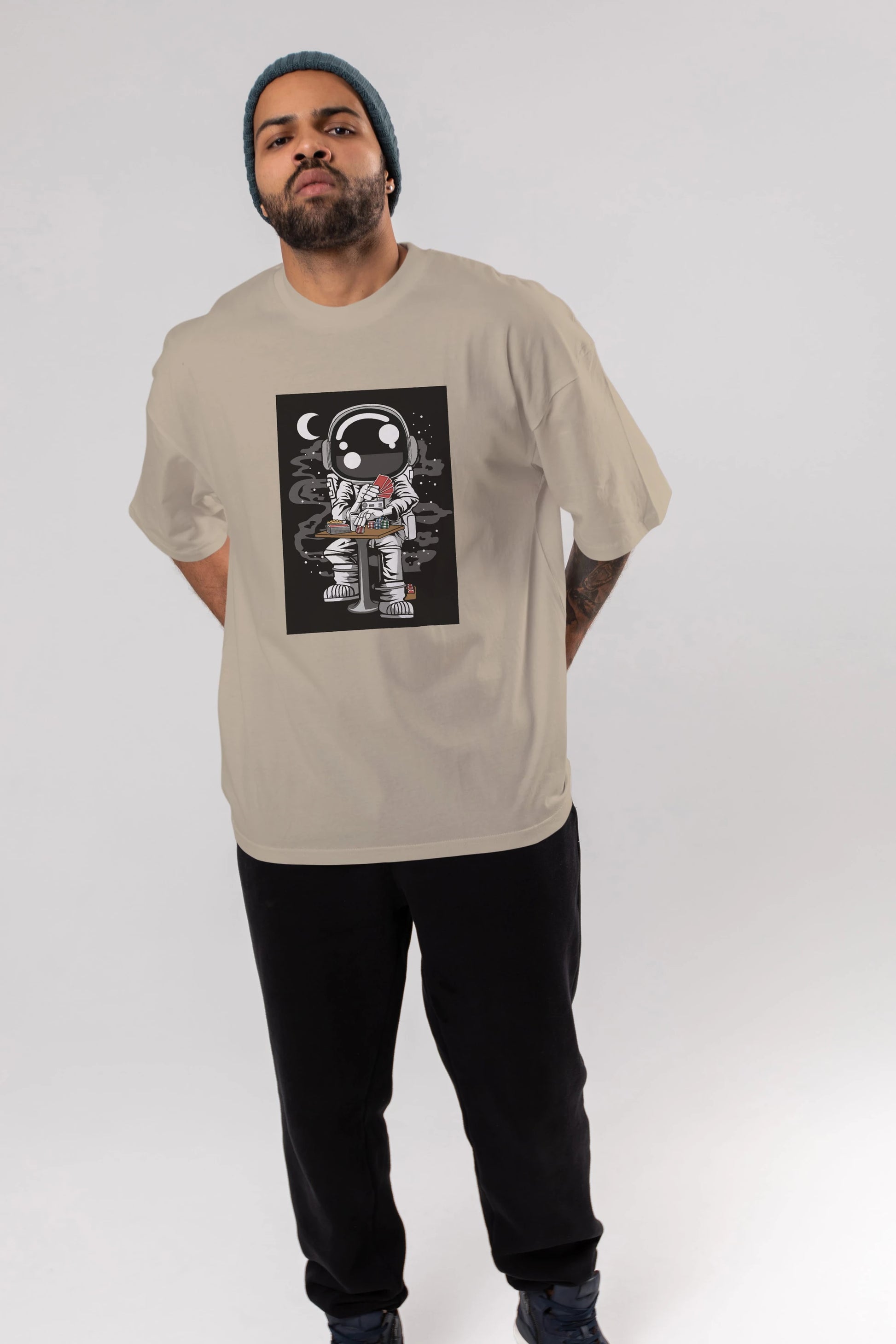 Astronaut Gambler Ön Baskılı Oversize t-shirt Erkek Kadın Unisex