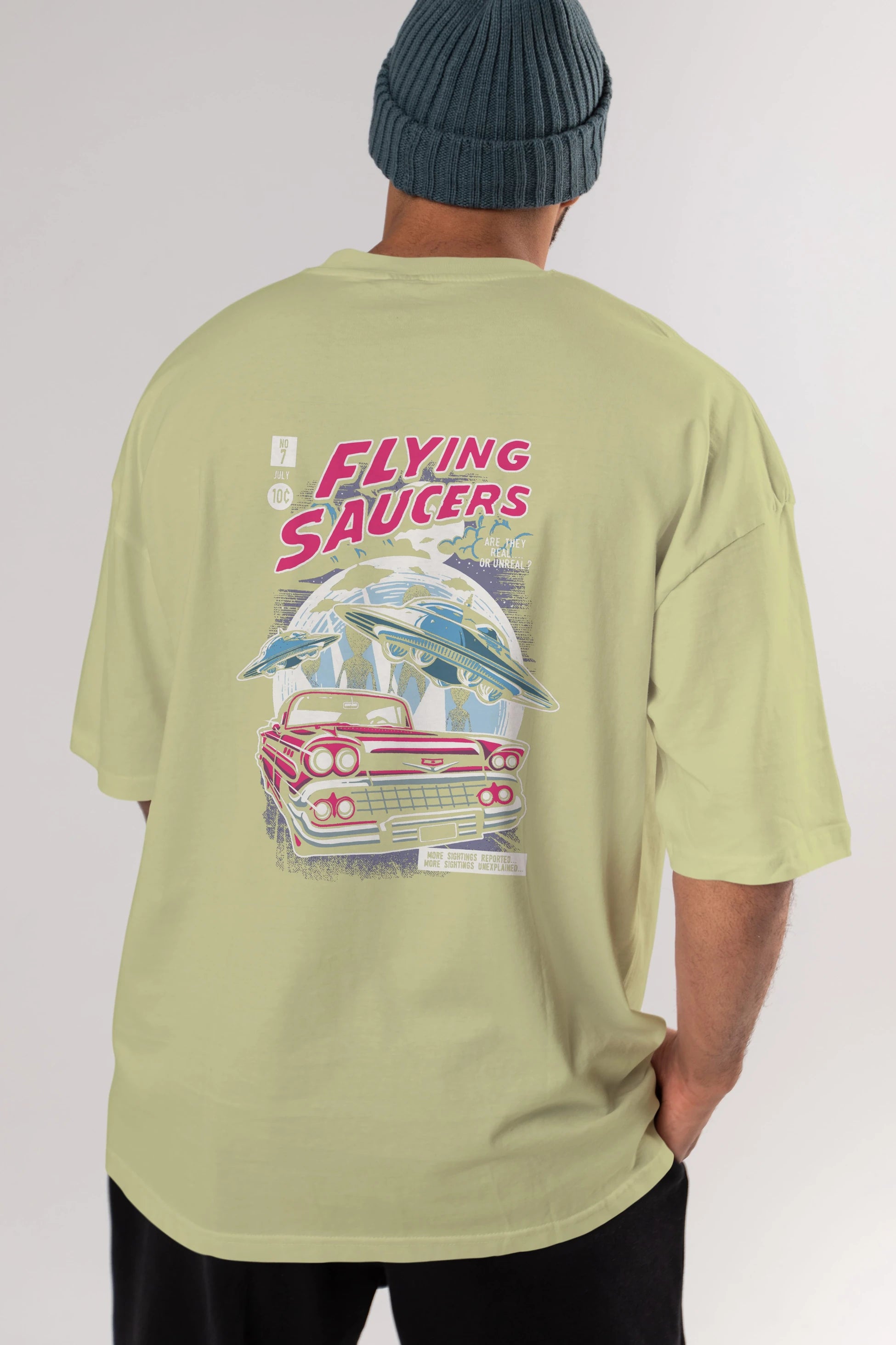 Flying Saucers Arka Baskılı Oversize t-shirt Erkek Kadın Unisex %100 Pamuk